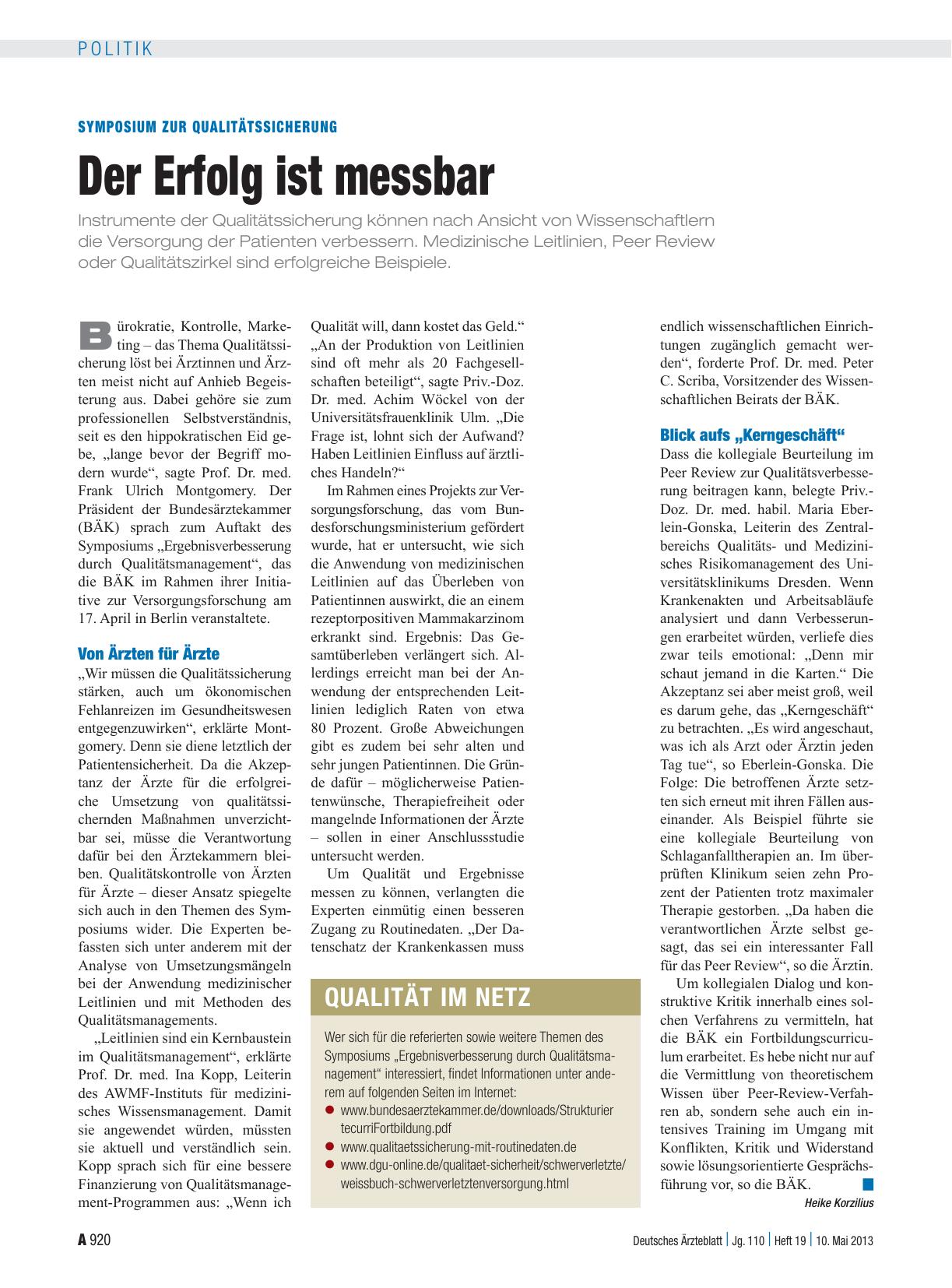 Vorschauseite 1: Symposium zur Qualitätssicherung: Der Erfolg ist messbar