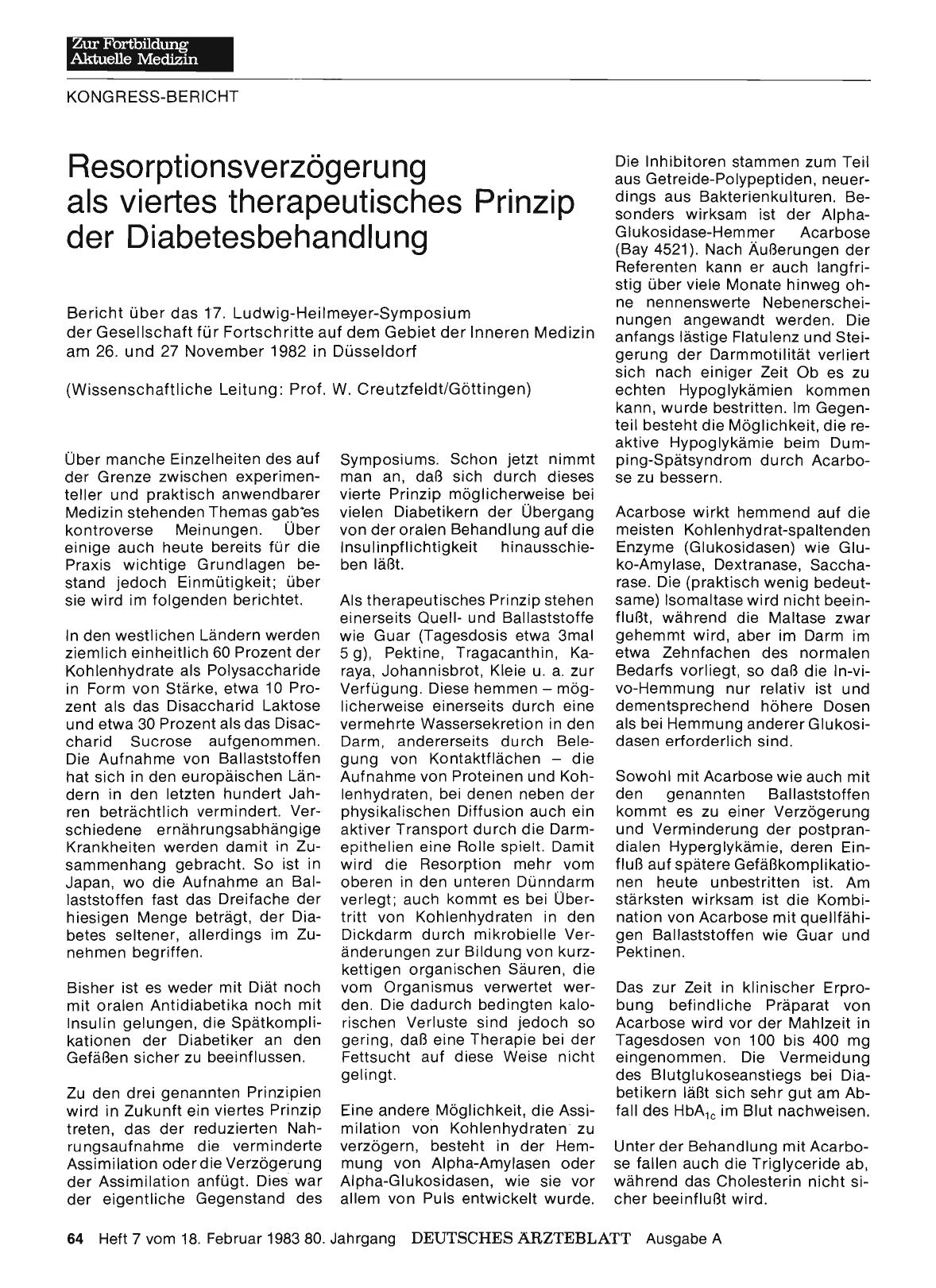Vorschauseite 1: Resorptionsverzögerung als viertes therapeutisches Prinzip der Diabetesbehandlung