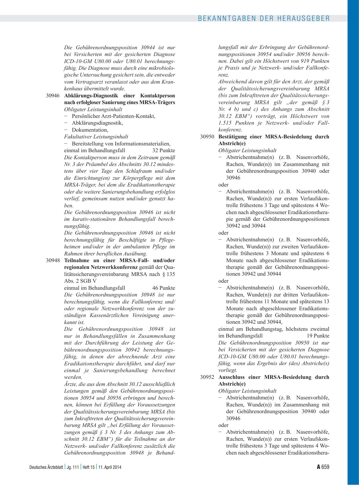 Vorschauseite 3: Beschluss des Bewertungsausschusses nach § 87 Abs. 1 Satz 1 SGB V in seiner 323. Sitzung am 25. März 2014 zur Änderung des Einheitlichen Bewertungsmaßstabes (EBM) – Aufnahme von ä…