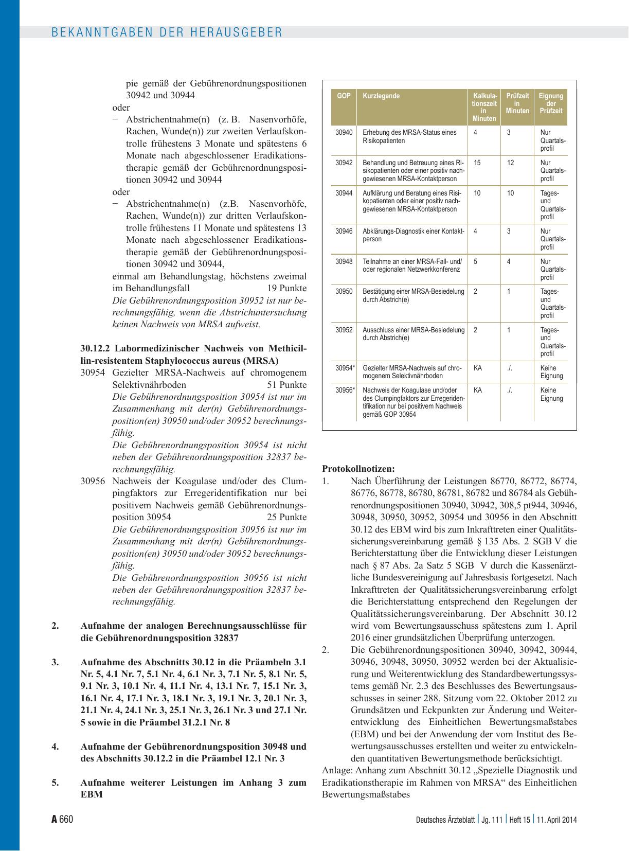 Vorschauseite 4: Beschluss des Bewertungsausschusses nach § 87 Abs. 1 Satz 1 SGB V in seiner 323. Sitzung am 25. März 2014 zur Änderung des Einheitlichen Bewertungsmaßstabes (EBM) – Aufnahme von ä…