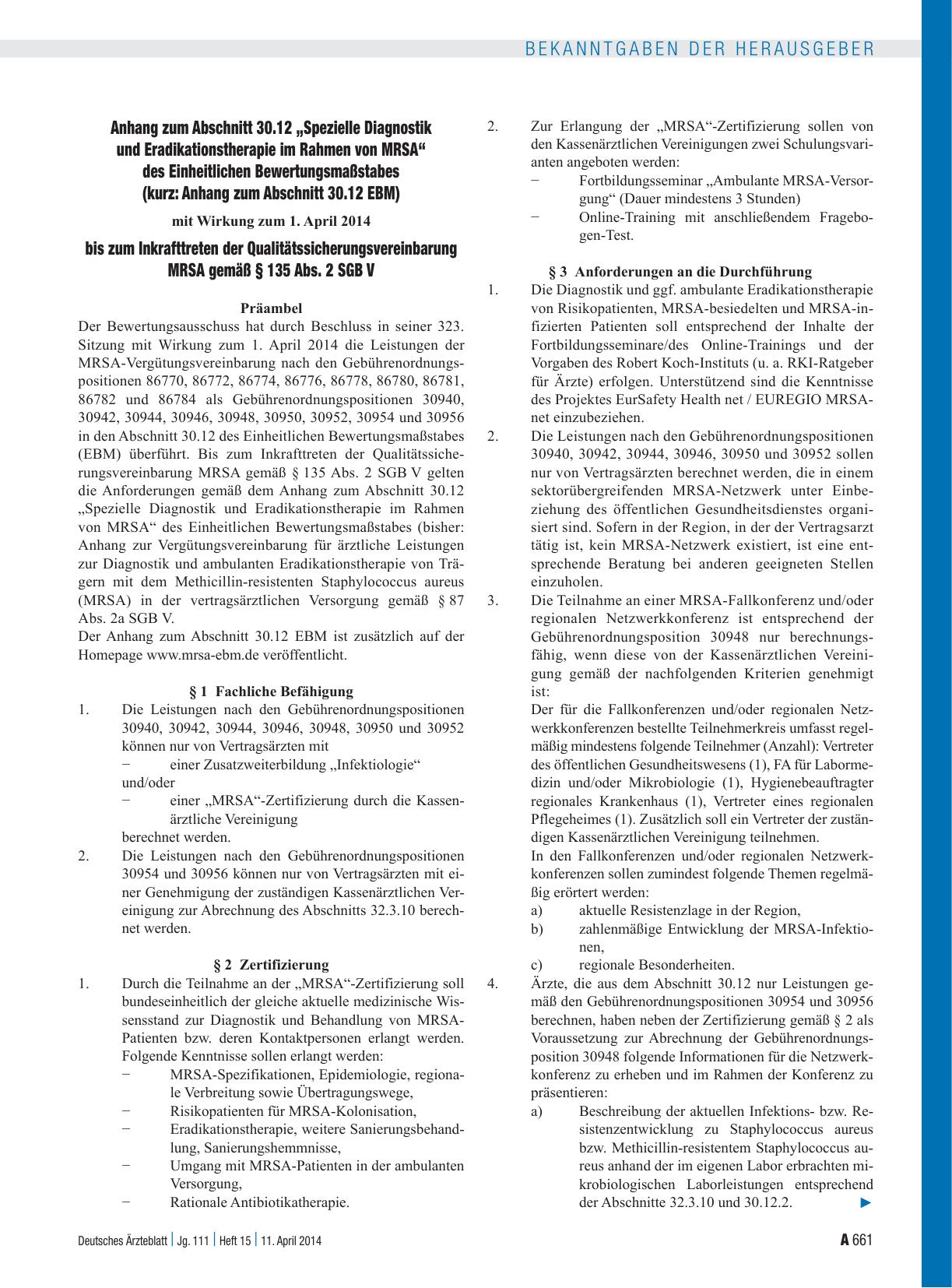 Vorschauseite 5: Beschluss des Bewertungsausschusses nach § 87 Abs. 1 Satz 1 SGB V in seiner 323. Sitzung am 25. März 2014 zur Änderung des Einheitlichen Bewertungsmaßstabes (EBM) – Aufnahme von ä…