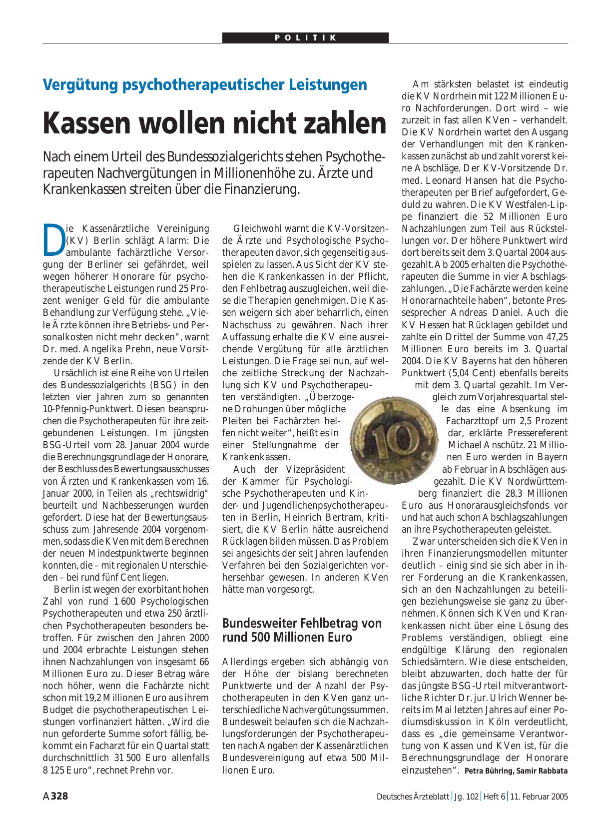 Vorschauseite 1: Vergütung psychotherapeutischer Leistungen: Kassen wollen nicht zahlen