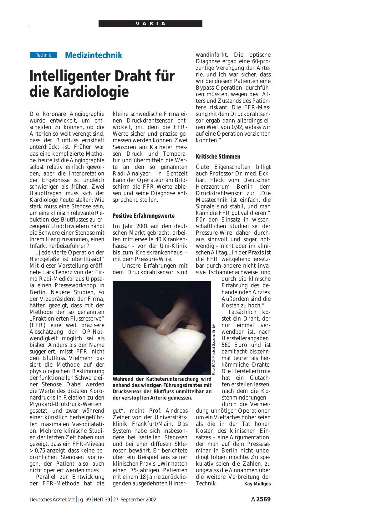 Vorschauseite 1: Medizintechnik: Intelligenter Draht für die Kardiologie