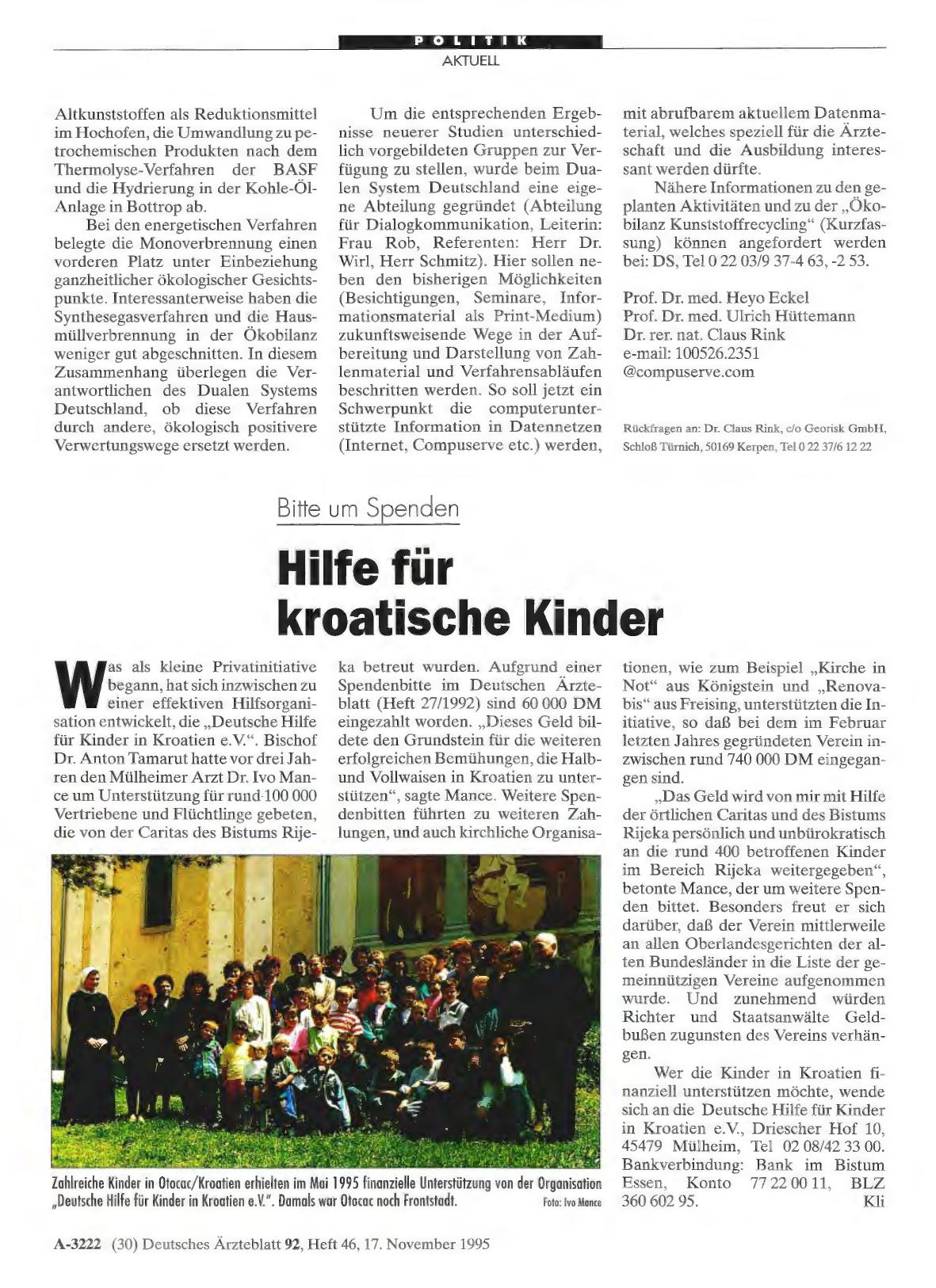 Vorschauseite 1: Bitte um Spenden: Hilfe für kroatische Kinder