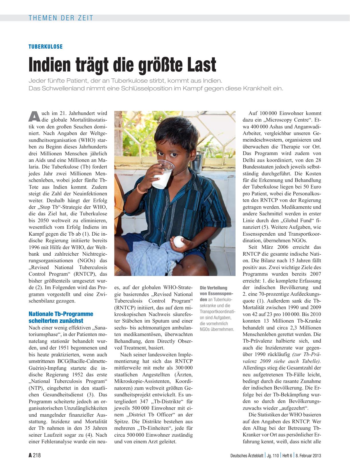 Vorschauseite 1: Tuberkulose: Indien trägt die größte Last