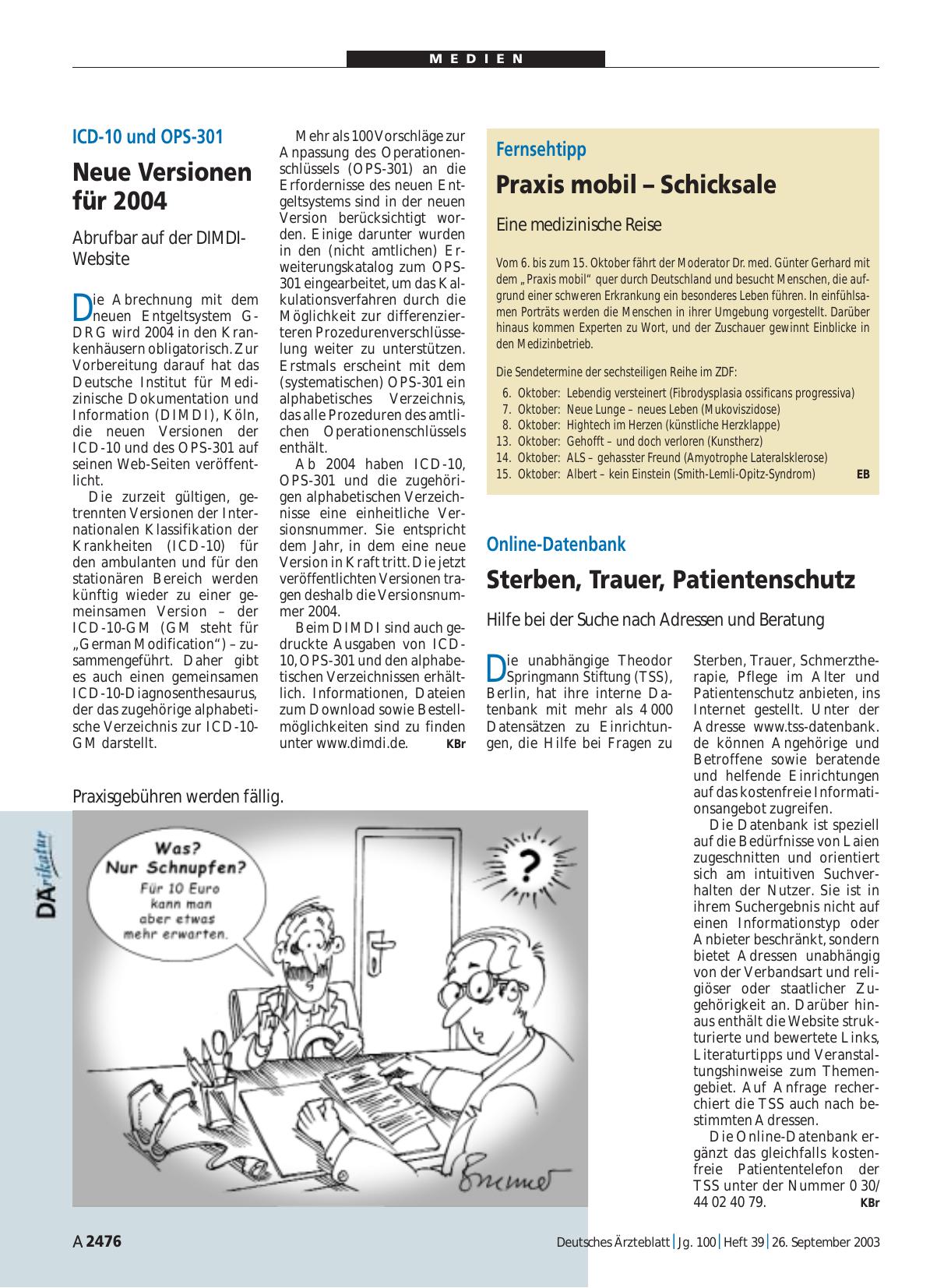 Vorschauseite 1: Fernsehtipp: Praxis mobil – Schicksale