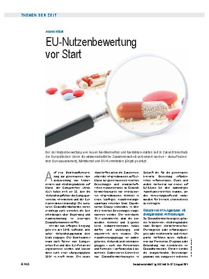 Vorschauseite 1: Arzneimittel: EU-Nutzenbewertung vor Start