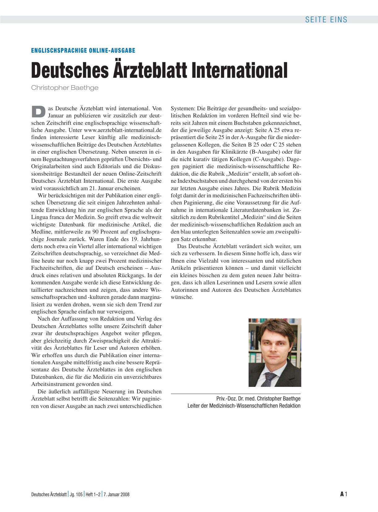 Vorschauseite 1: Englischsprachige Online-Ausgabe: Deutsches Ärzteblatt International