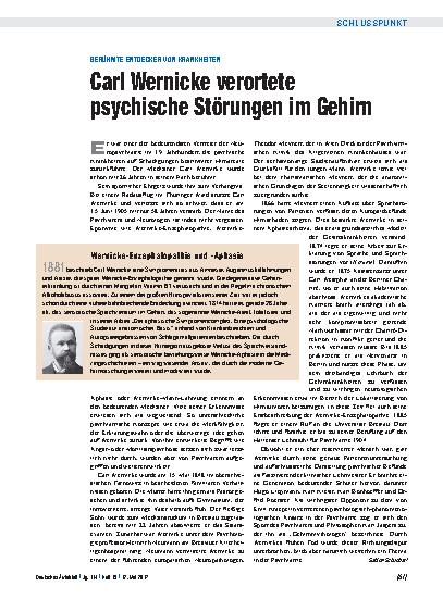 Vorschauseite 1: Berühmte Entdecker von Krankheiten: Carl Wernicke verortete psychische Störungen im Gehirn