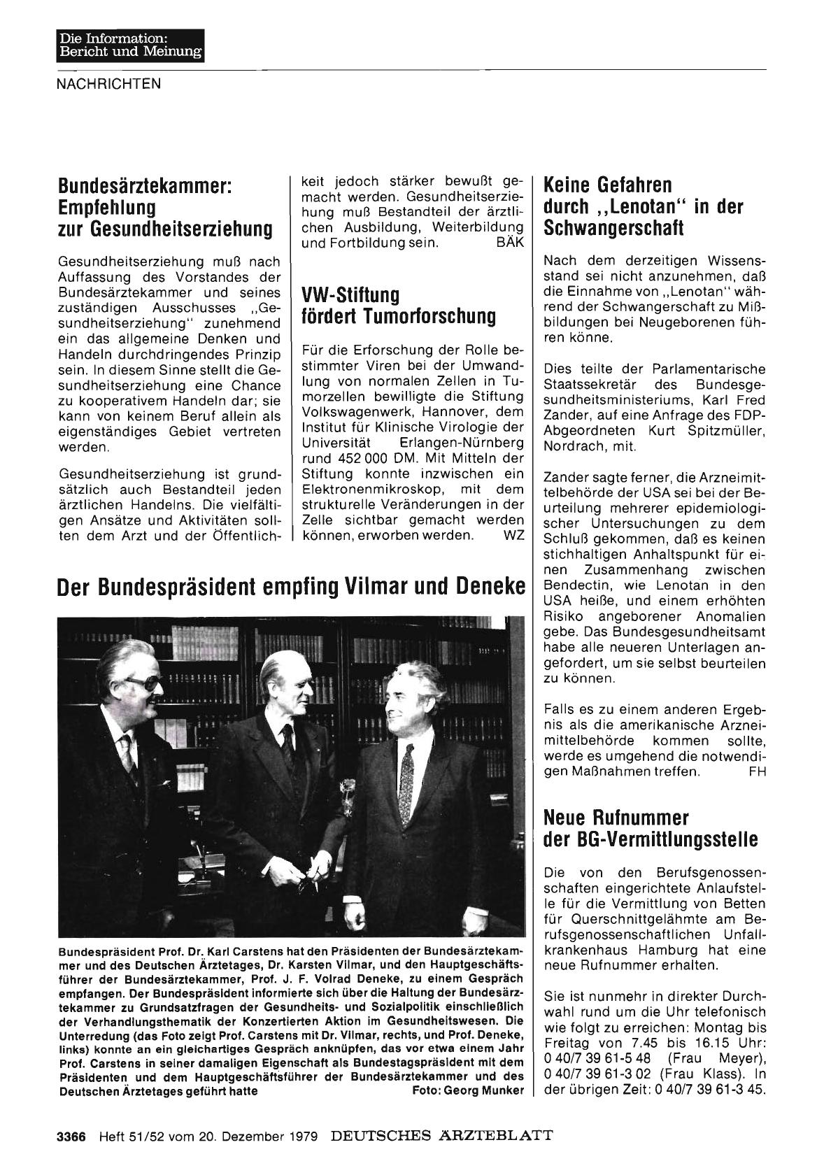 Vorschauseite 1: Der Bundespräsident empfing Vilmar und Deneke