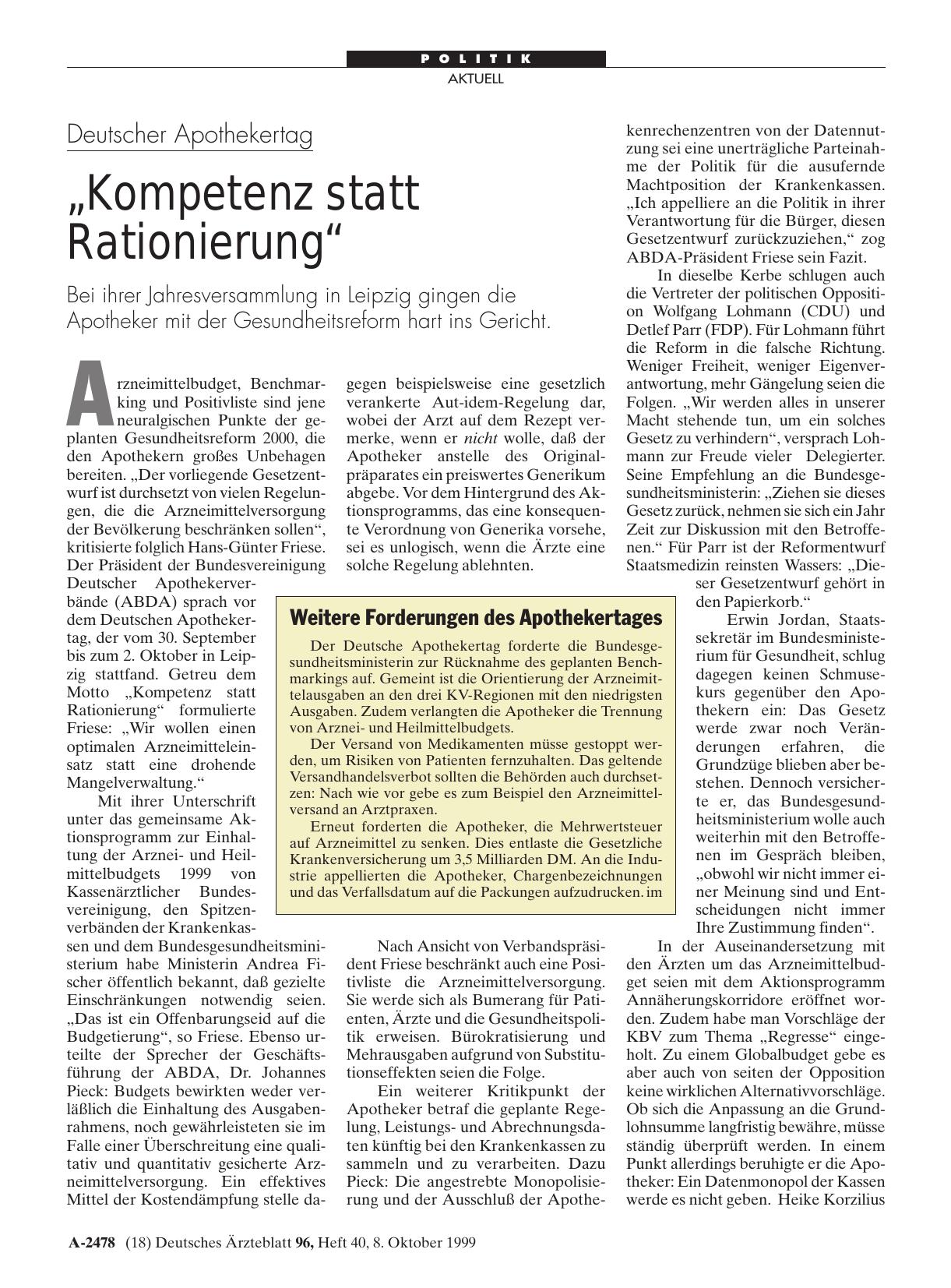 Vorschauseite 1: Deutscher Apothekertag: „Kompetenz statt Rationierung“