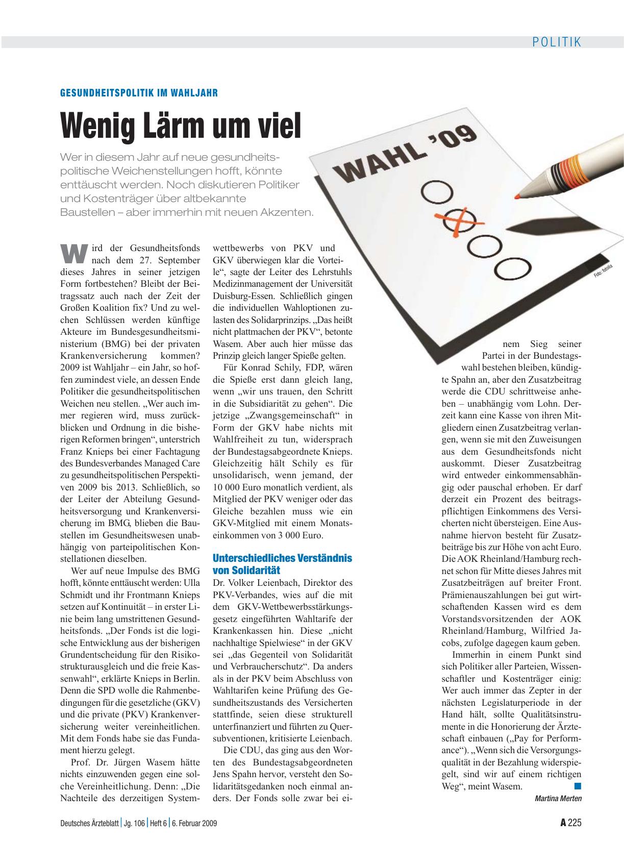 Vorschauseite 1: Gesundheitspolitik im Wahljahr: Wenig Lärm um viel