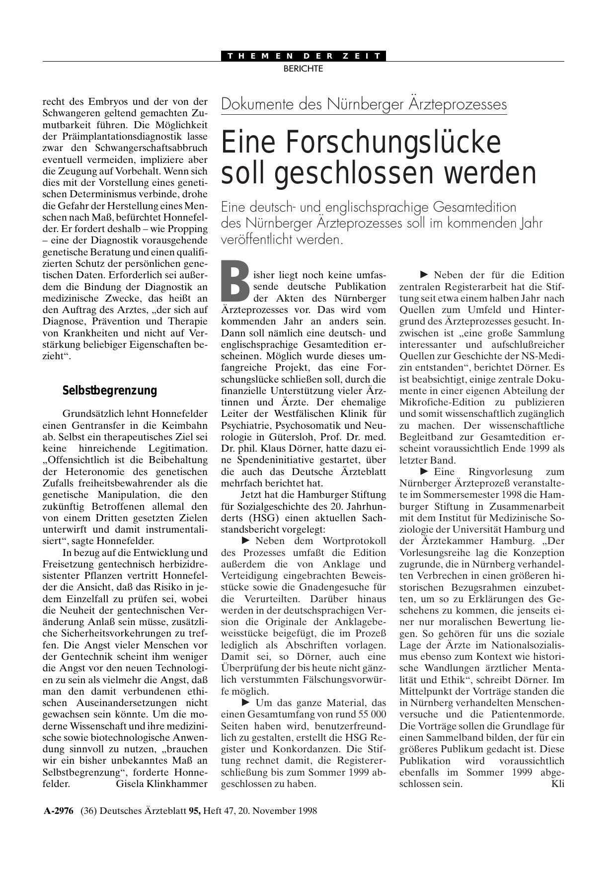 Vorschauseite 1: Dokumente des Nürnberger Ärzteprozesses: Eine Forschungslücke soll geschlossen werden