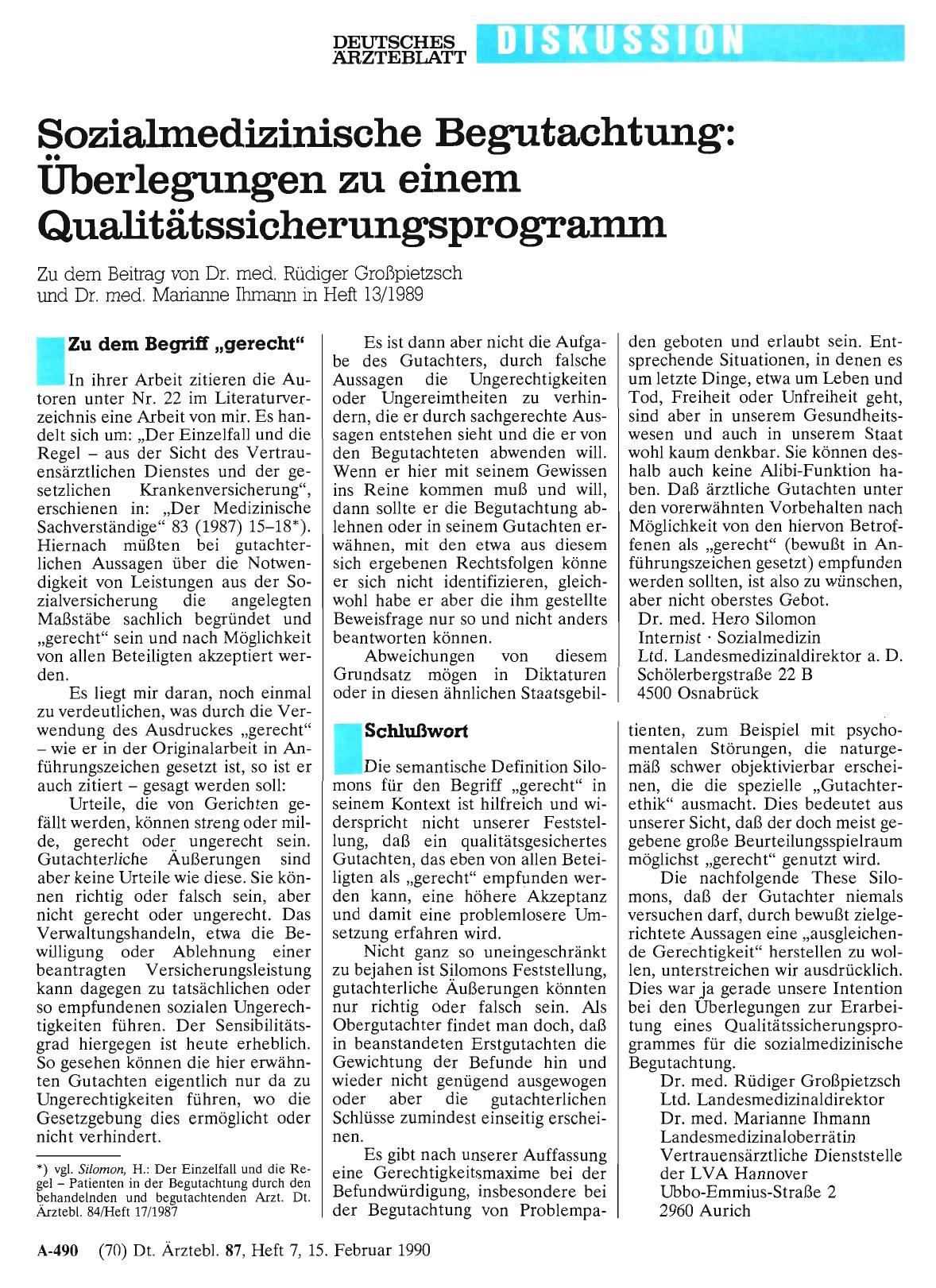 Vorschauseite 1: Sozialmedizinische Begutachtung: Überlegungen zu einem Qualitätssicherungsprogramm: Zu dem Begriff „gerecht“