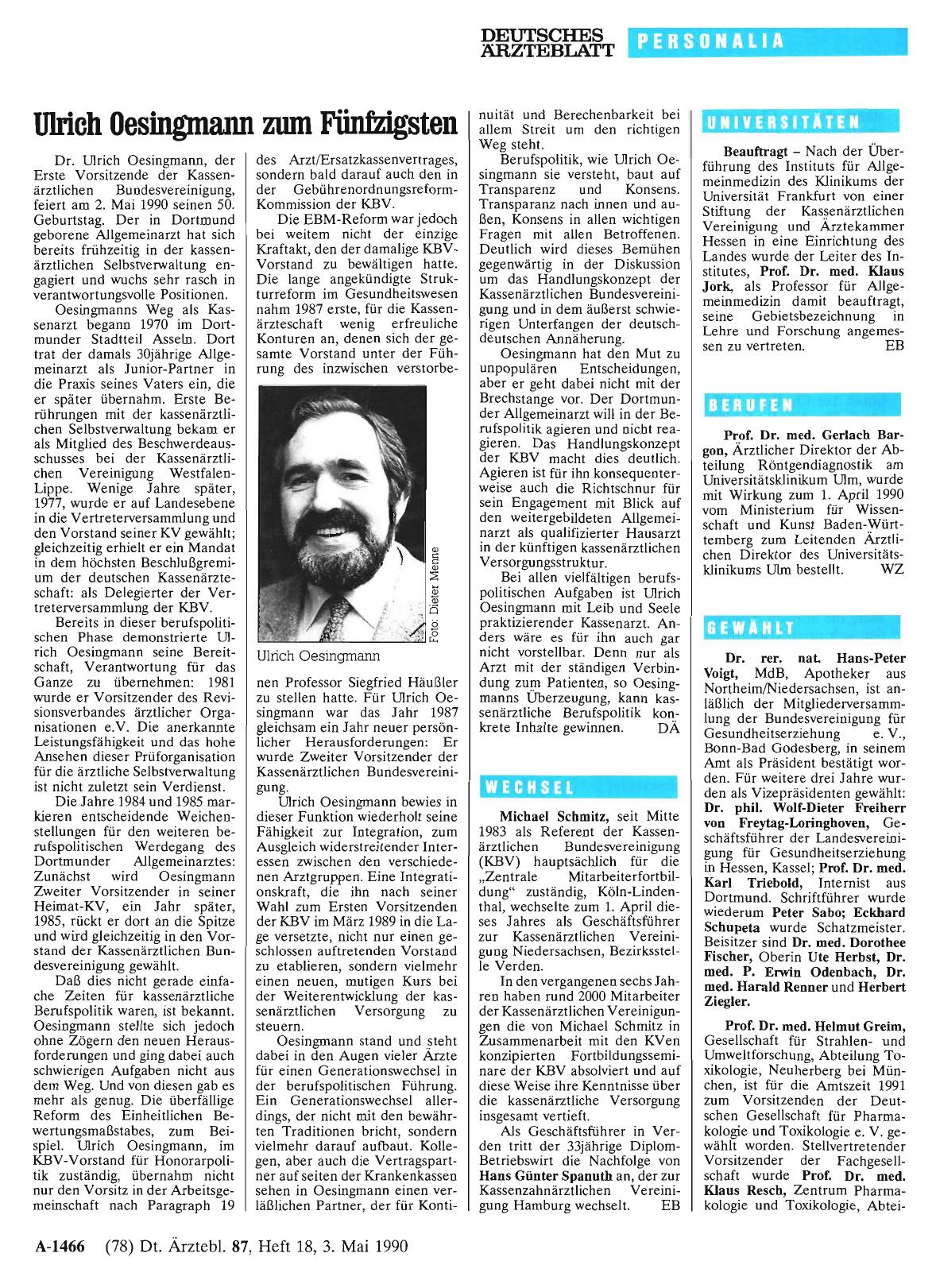Vorschauseite 1: Ulrich Oesingmann zum Fünfzigsten