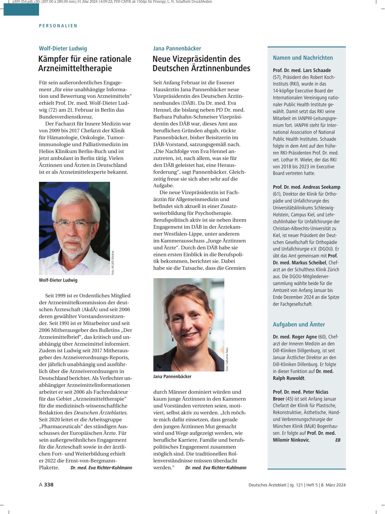 Vorschauseite 1: Wolf-Dieter Ludwig: Kämpfer für eine rationale Arzneimitteltherapie
