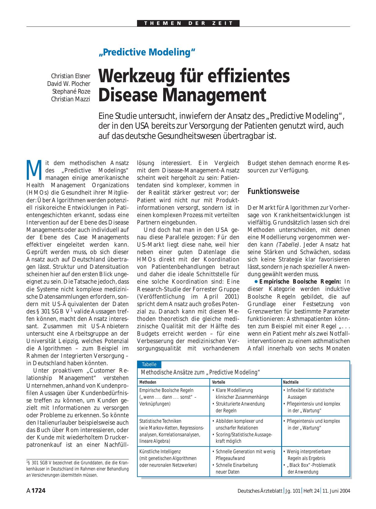 Vorschauseite 1: „Predictive Modeling“: Werkzeug für effizientes Disease Management