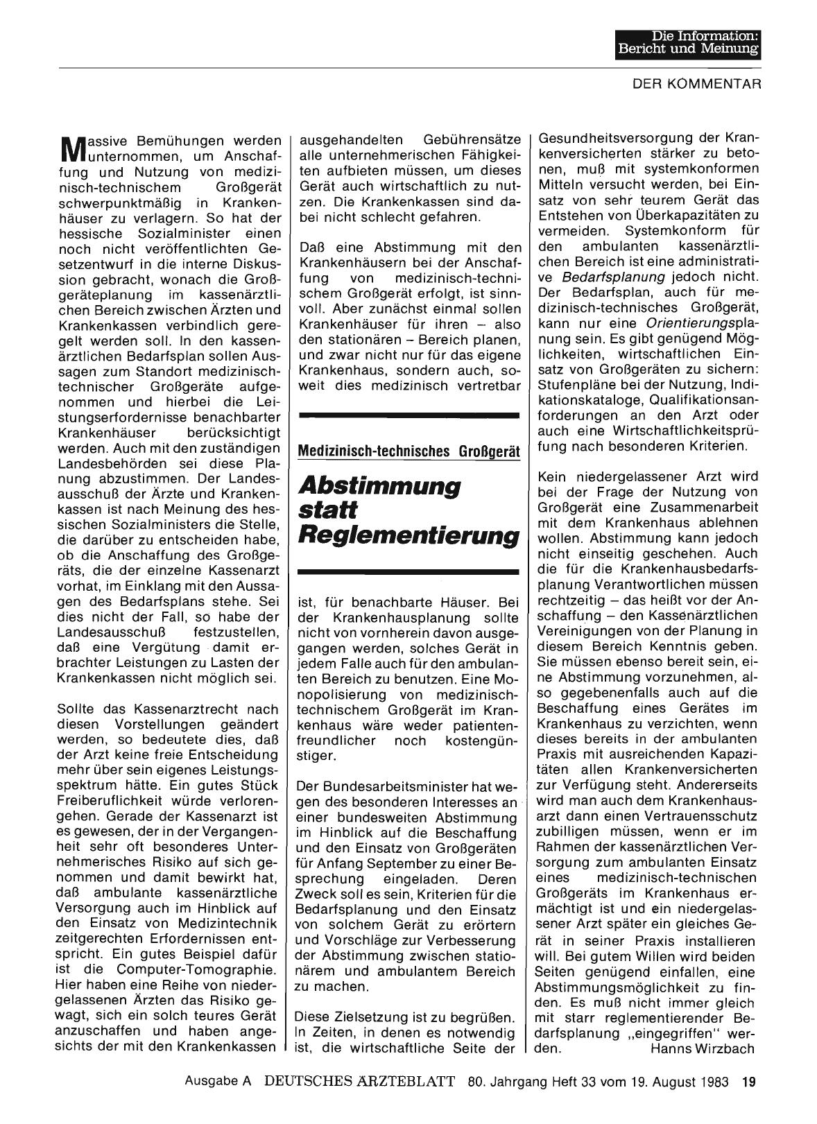 Vorschauseite 1: Medizinisch-technisches Großgerät: Abstimmung statt Reglementierung