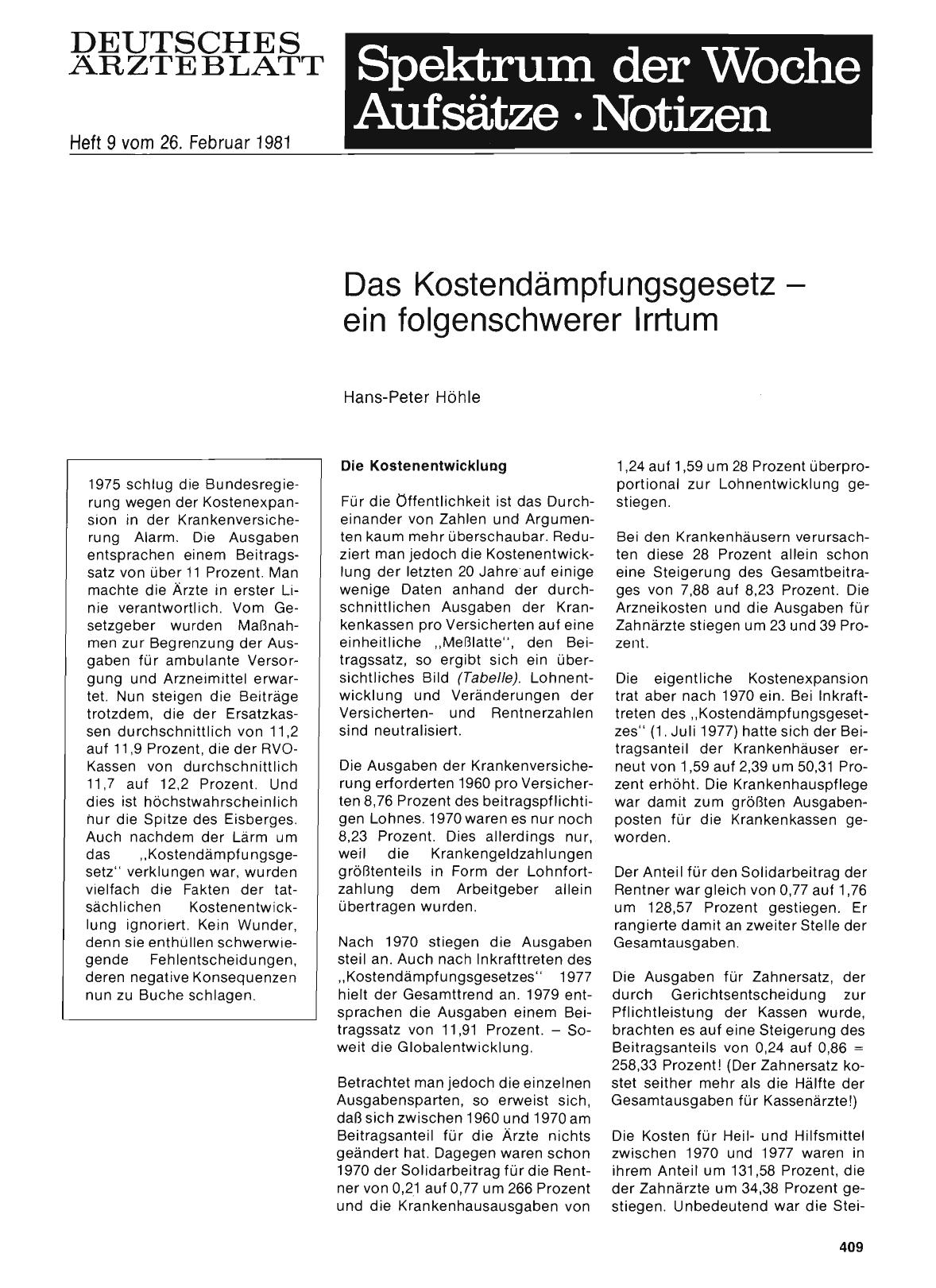 Vorschauseite 1: Das Kostendämpfungsgesetz — ein folgenschwerer Irrtum
