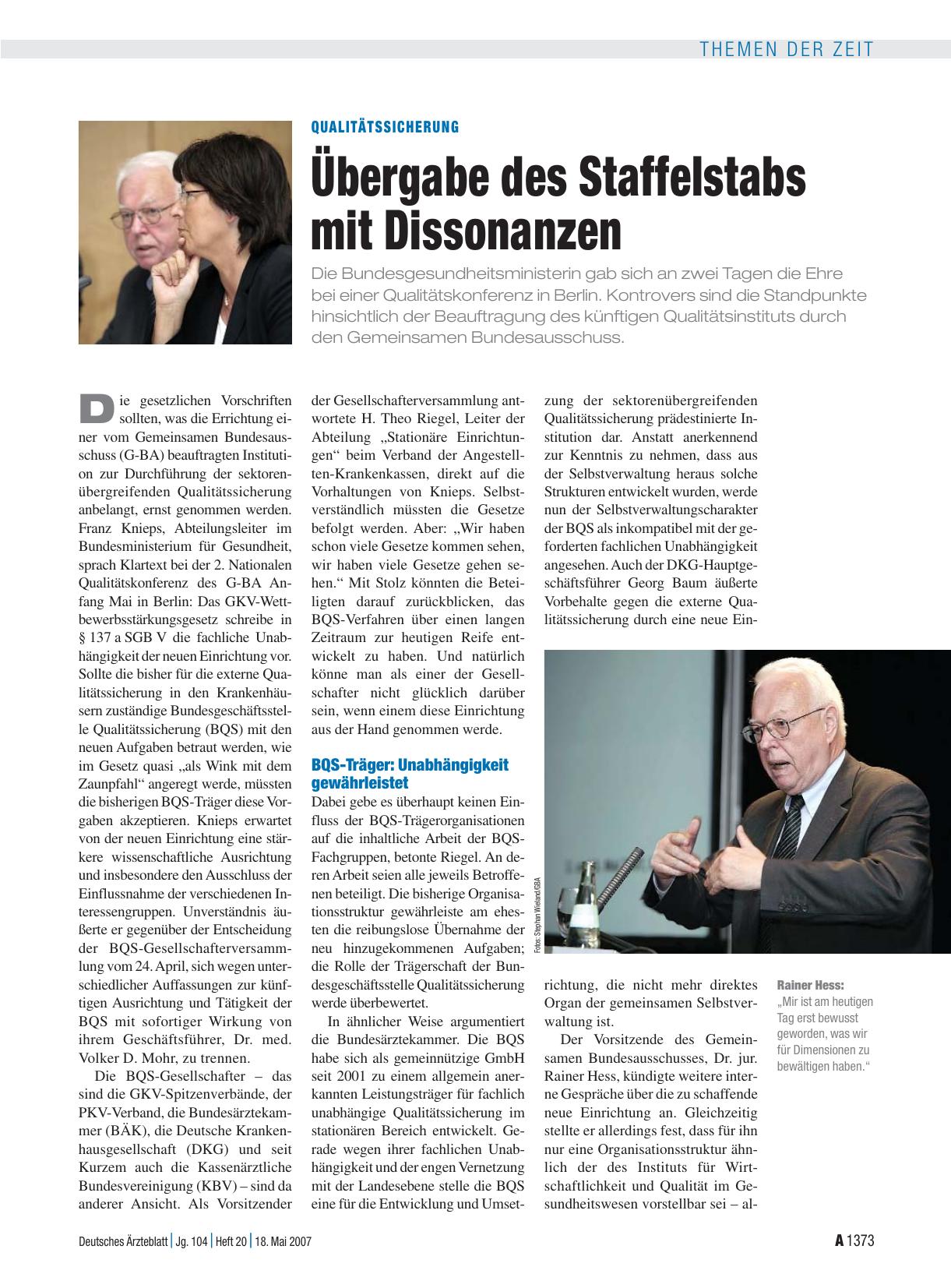 Vorschauseite 1: Qualitätssicherung: Übergabe des Staffelstabs mit Dissonanzen