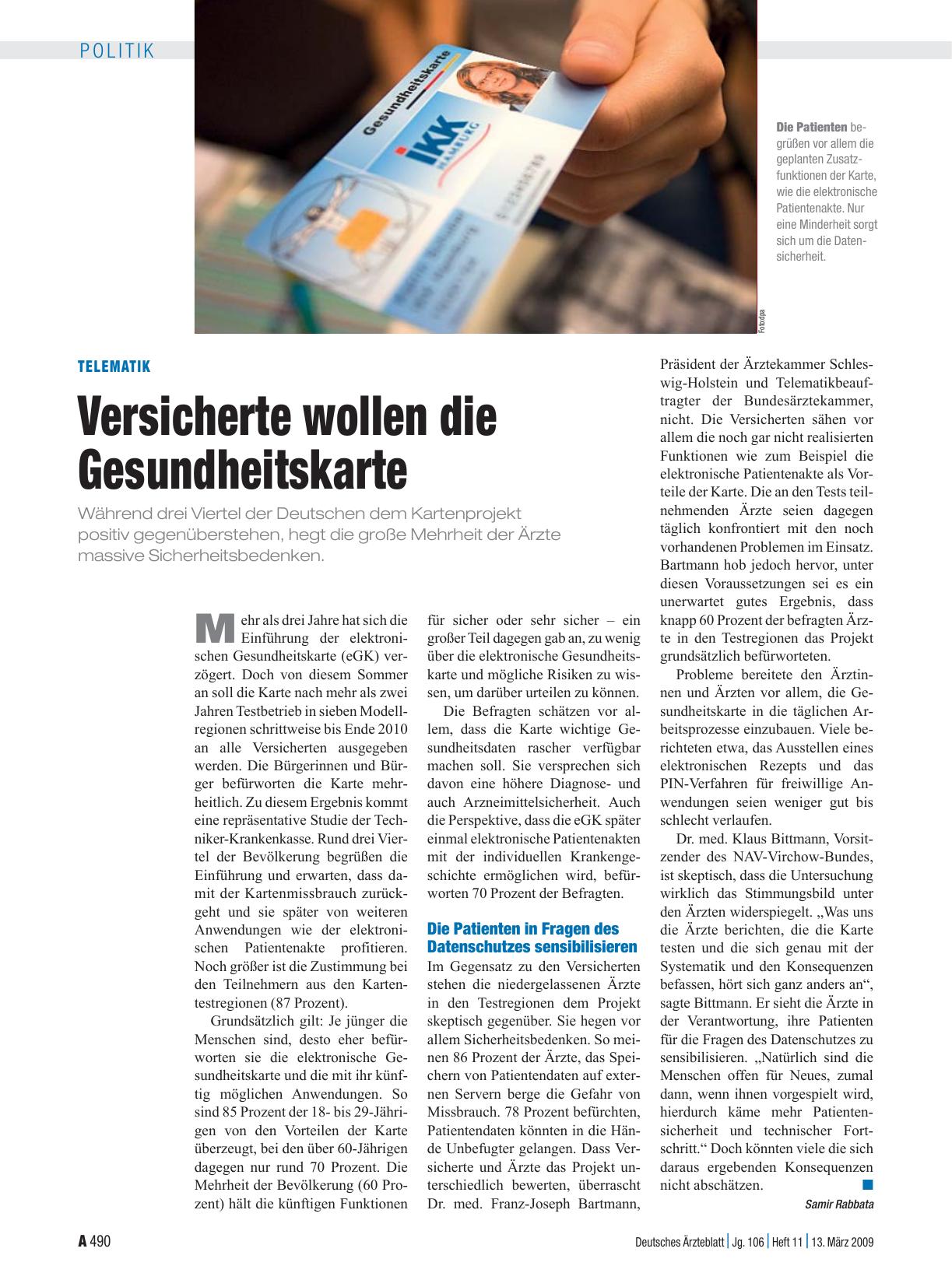 Vorschauseite 1: Telematik: Versicherte wollen die Gesundheitskarte