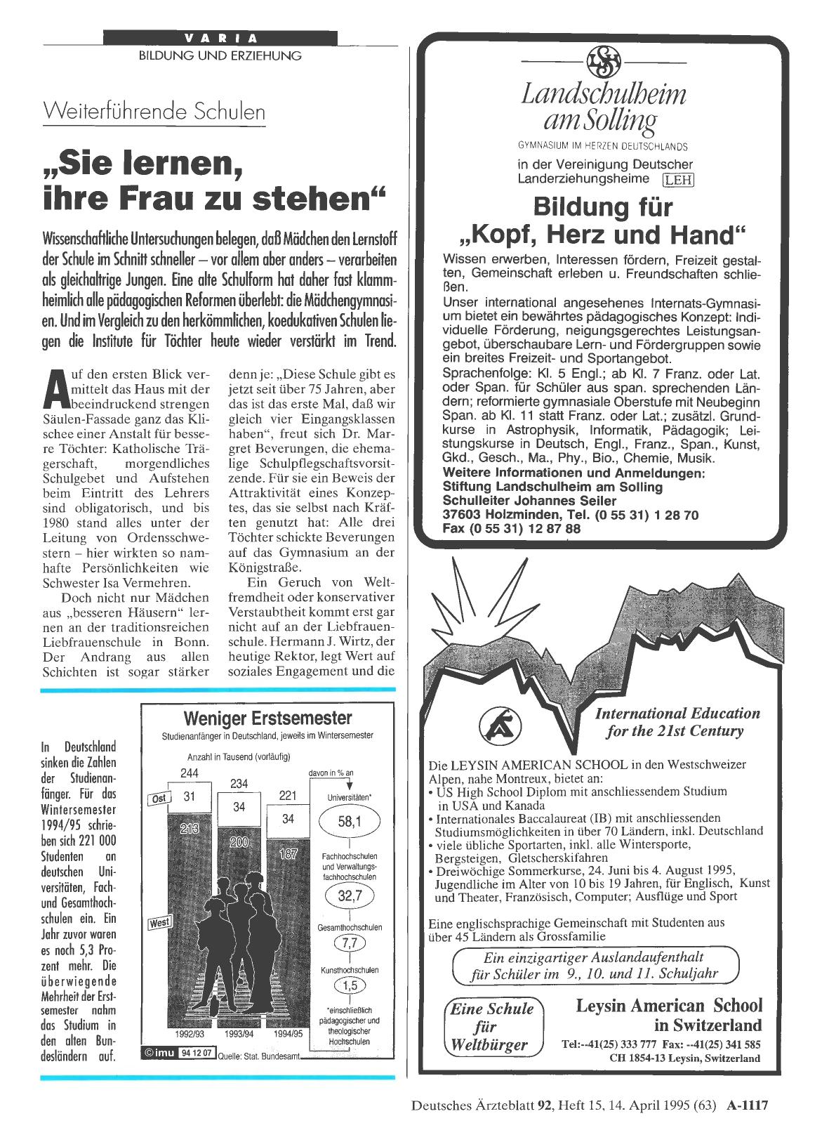 Vorschauseite 1: Weiterführende Schulen: „Sie lernen, ihre Frau zu stehen“