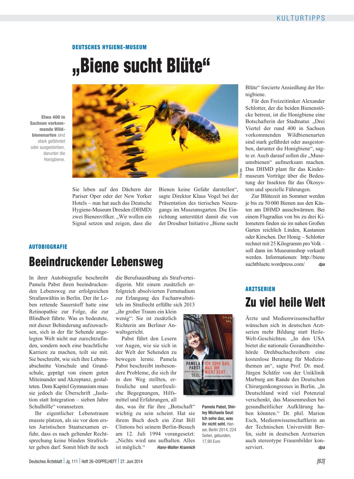 Vorschauseite 1: Deutsches Hygiene-Museum: „Biene sucht Blüte“