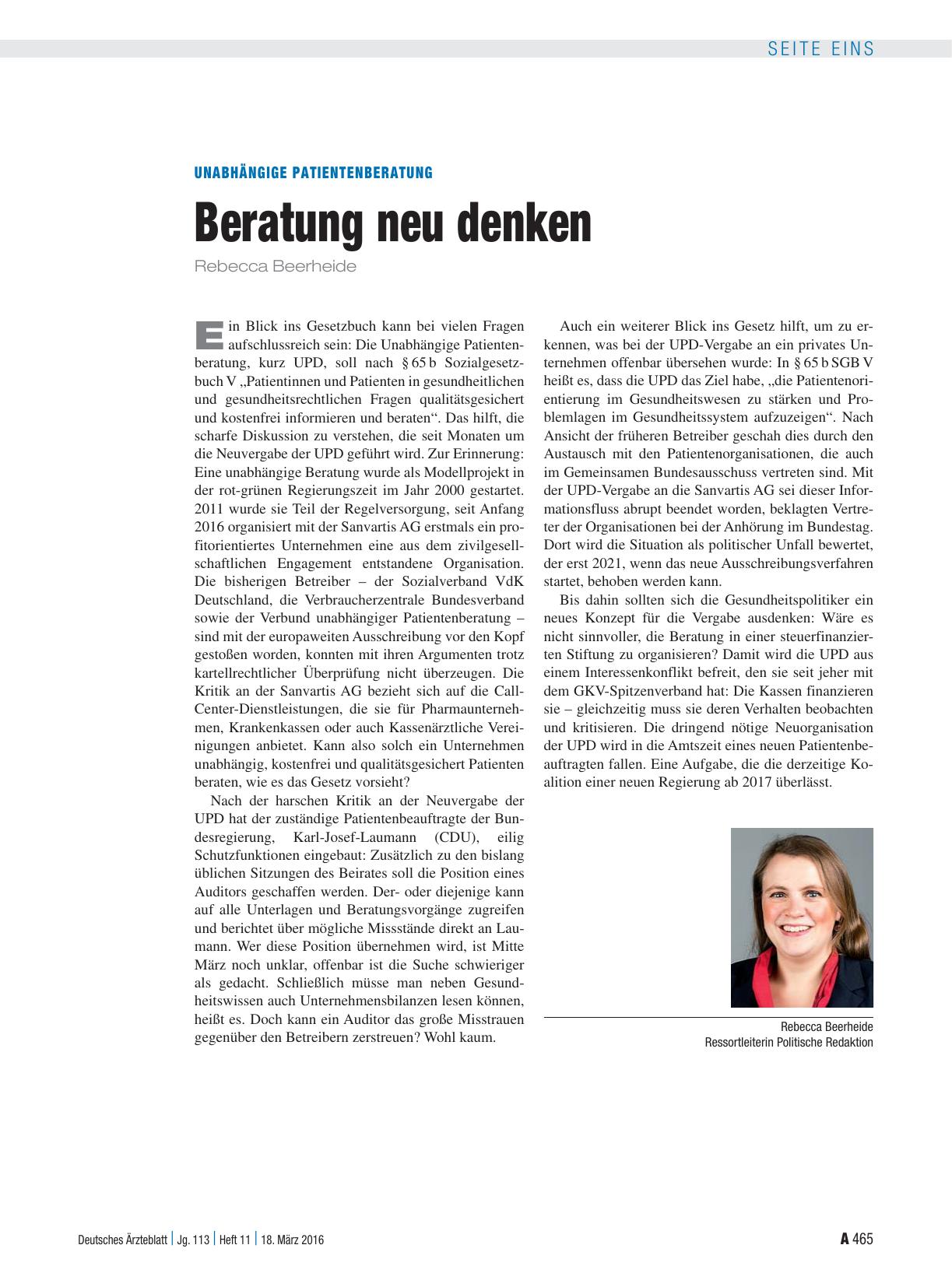 Vorschauseite 1: Unabhängige Patientenberatung: Beratung neu denken
