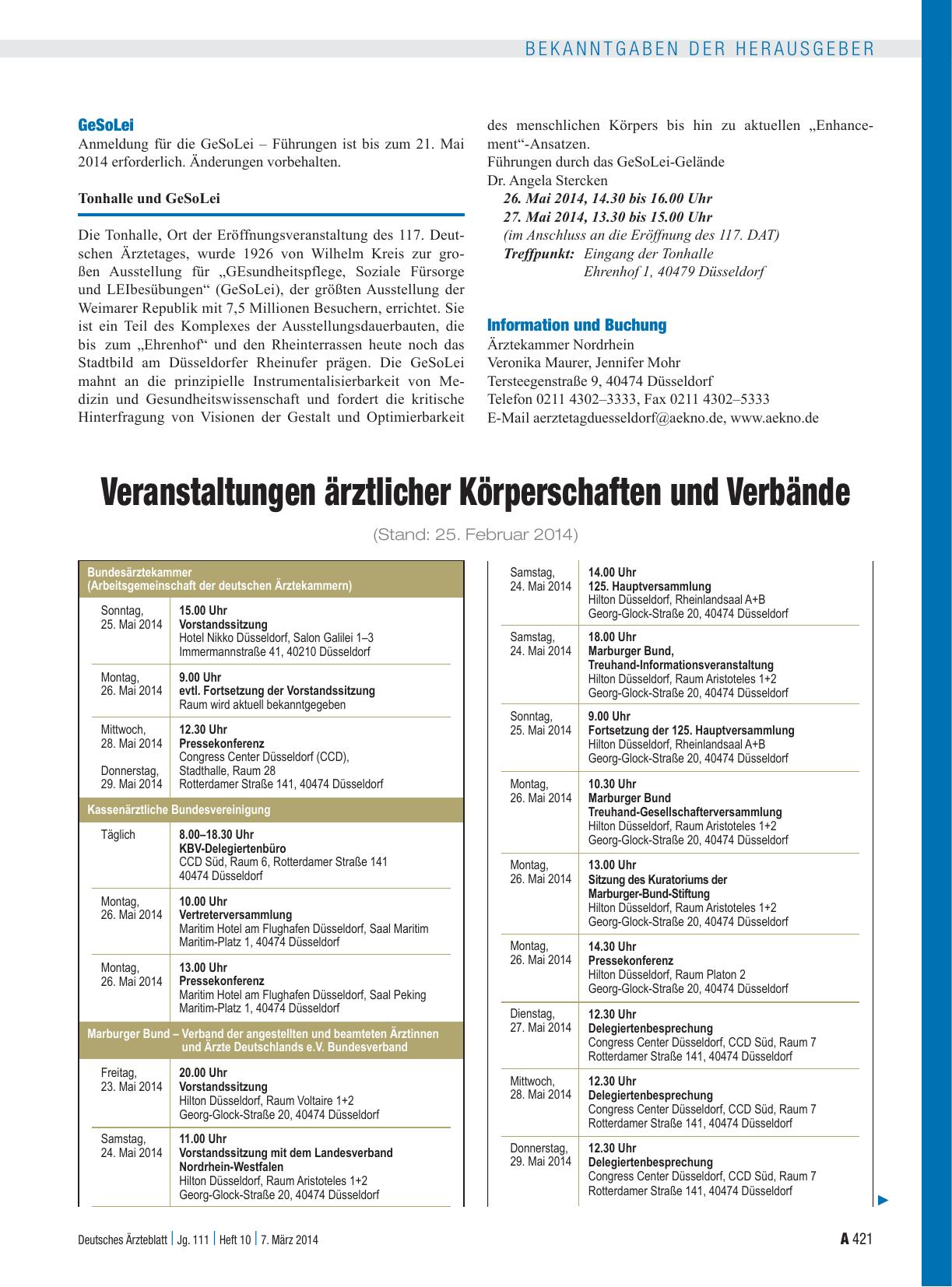 Vorschauseite 1: Veranstaltungen ärztlicher Körperschaften und Verbände