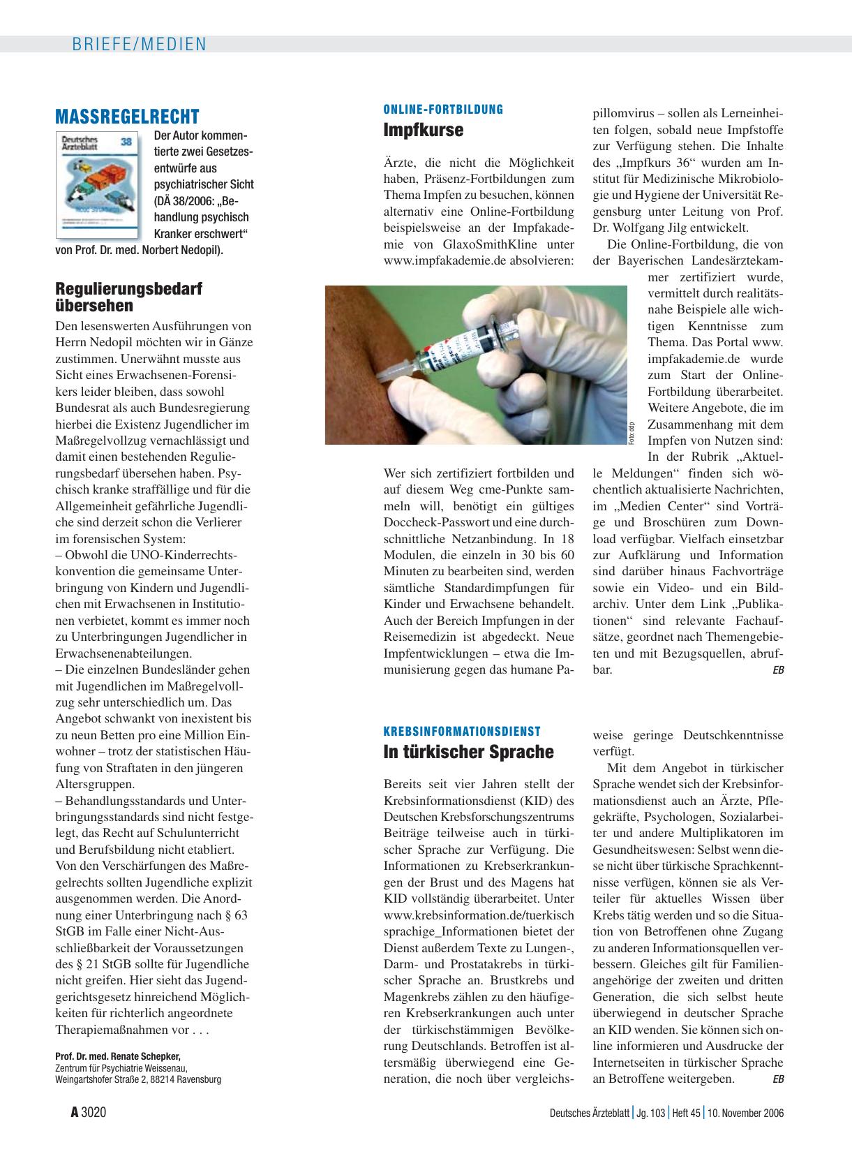 Vorschauseite 1: Online-Fortbildung: Impfkurse