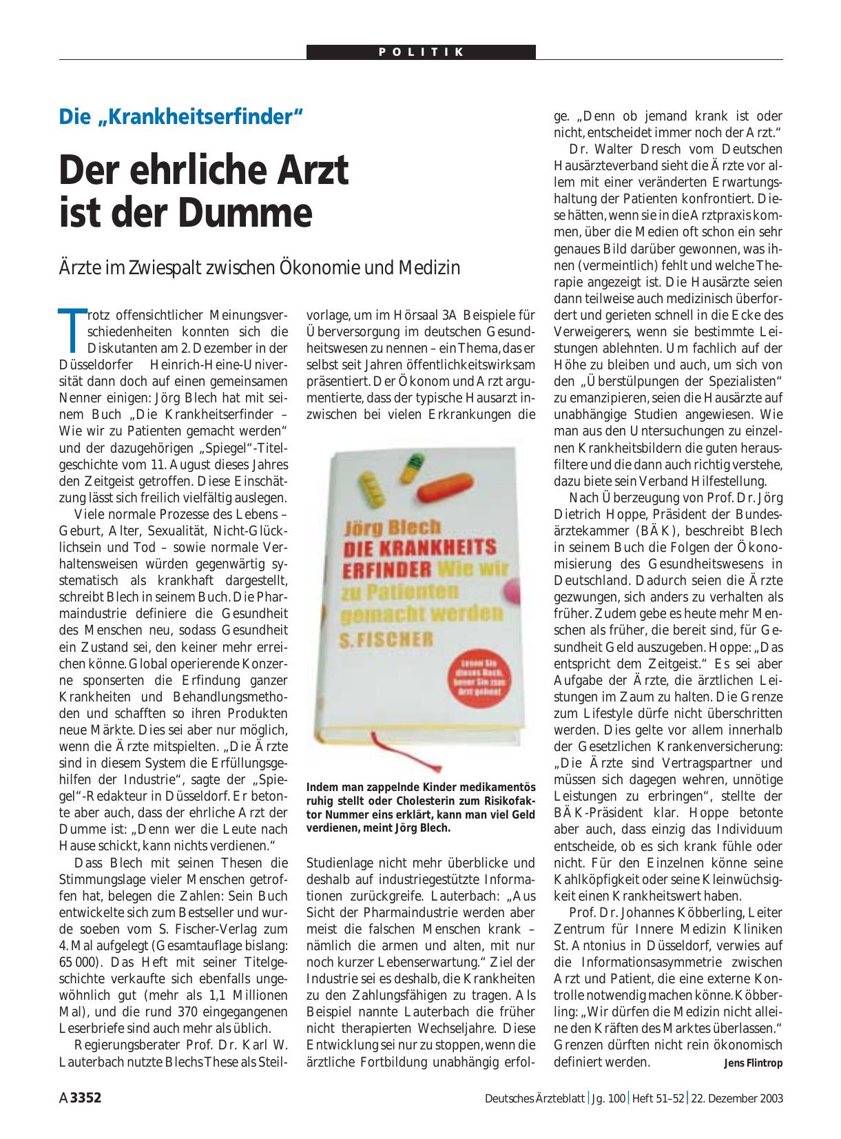 Vorschauseite 1: Die „Krankheitserfinder“: Der ehrliche Arzt ist der Dumme