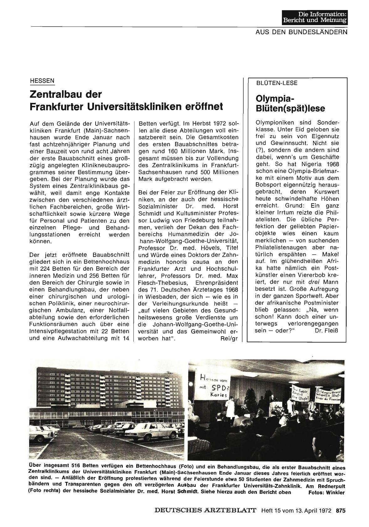 Vorschauseite 1: Hessen: Zentralbau der Frankfurter Universitätskliniken eröffnet