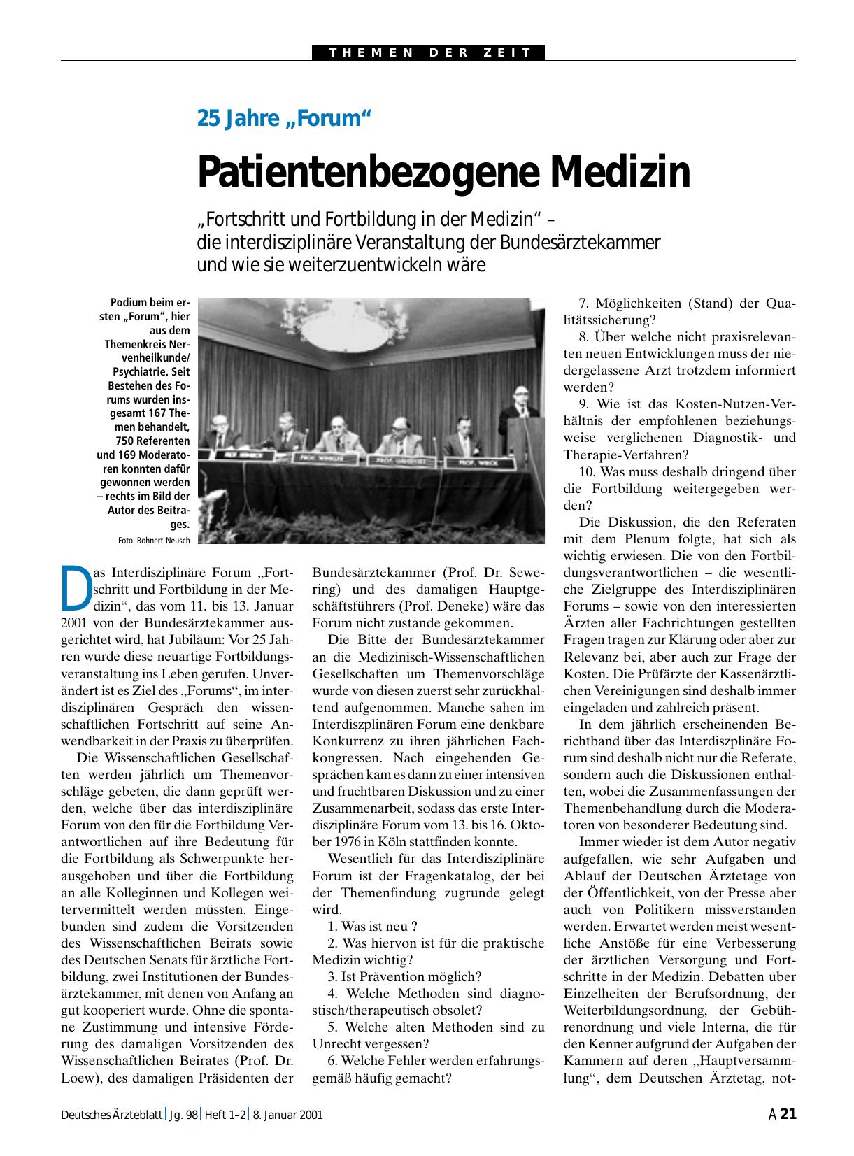 Vorschauseite 1: 25 Jahre „Forum“: Patientenbezogene Medizin