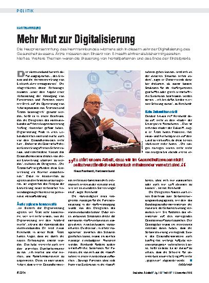 Vorschauseite 1: Hartmannbund: Mehr Mut zur Digitalisierung