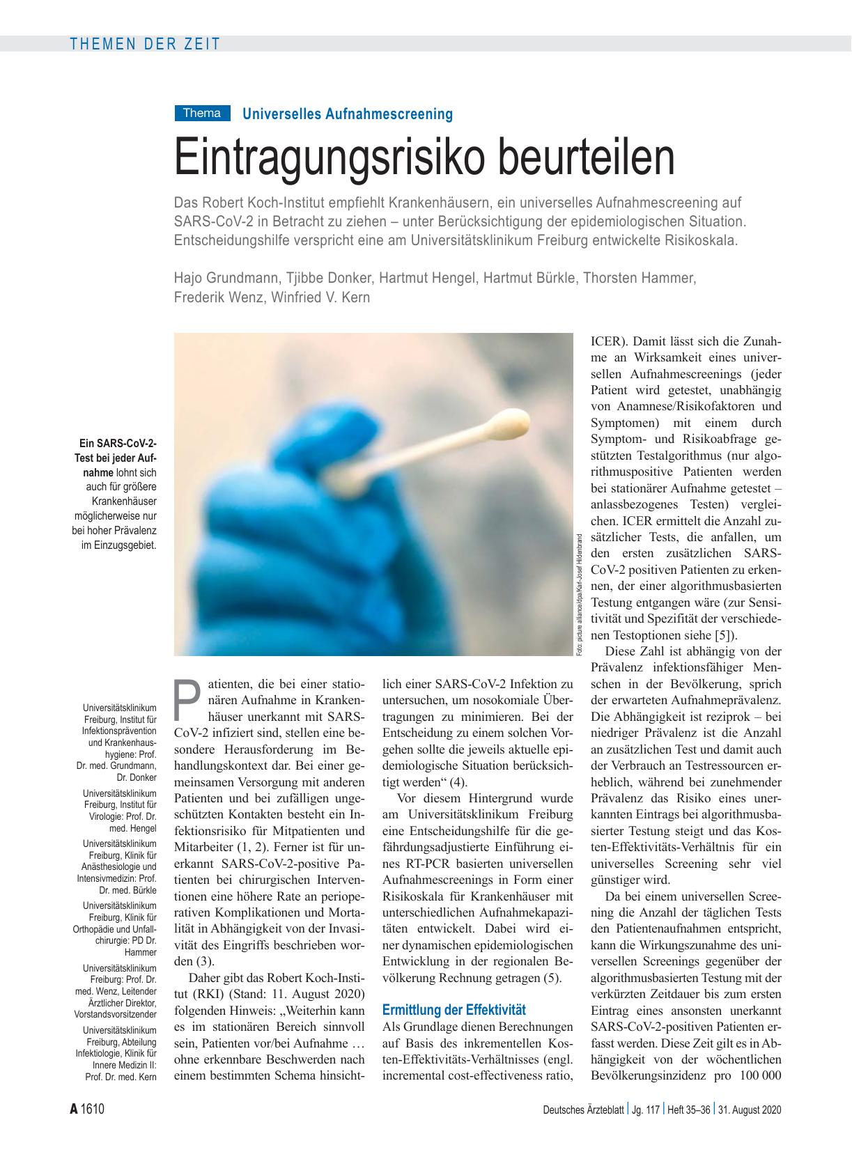 Vorschauseite 1: Universelles Aufnahmescreening: Eintragungsrisiko beurteilen