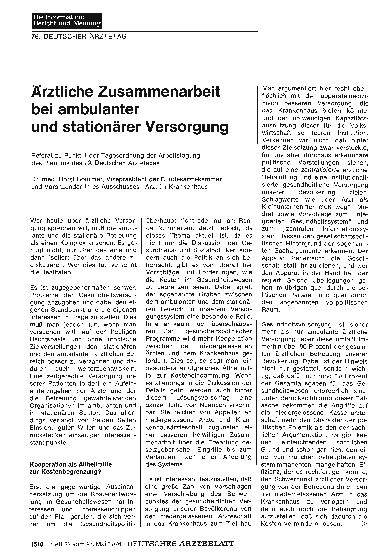 Vorschauseite 1: Ärztliche Zusammenarbeit bei ambulanter und stationärer Versorgung: Referat zu Punkt 4 der Tagesordnung der Arbeitstagung des Plenums des 79. Deutschen Ärztetages