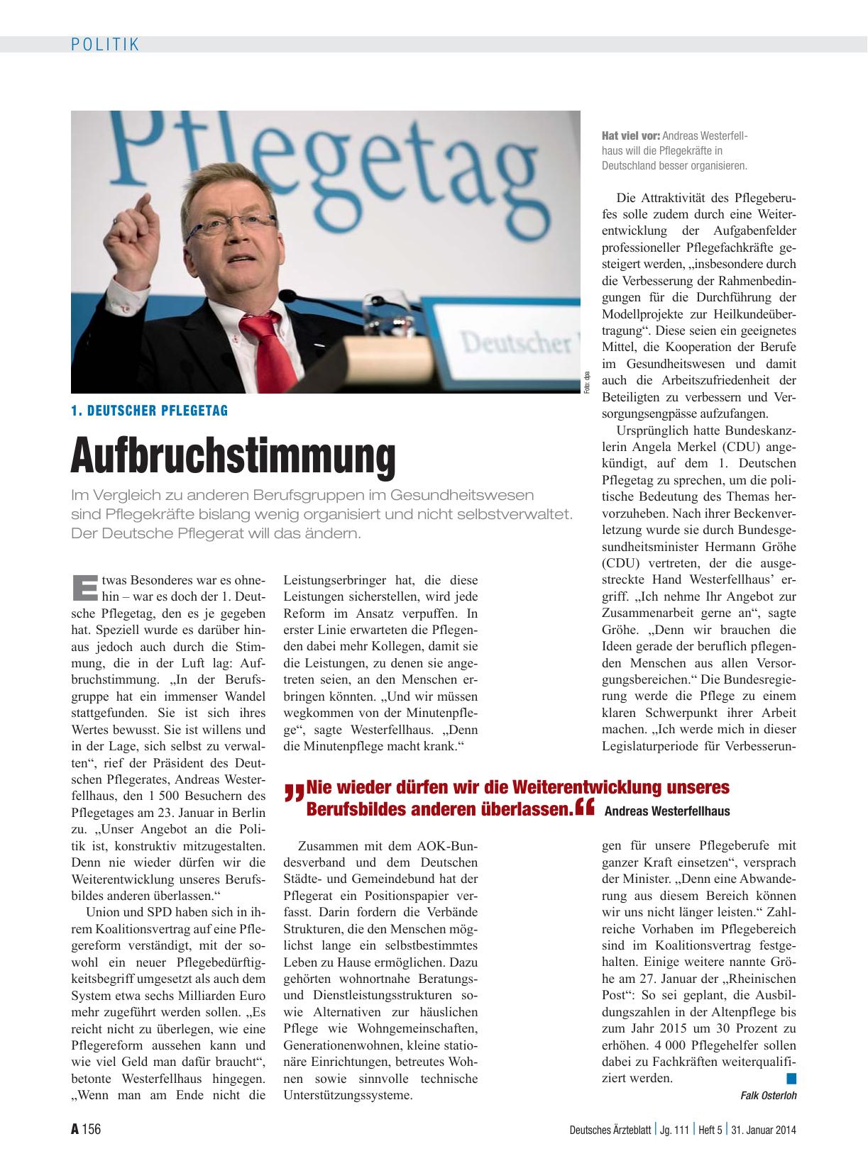 Vorschauseite 1: 1. Deutscher Pflegetag: Aufbruchstimmung