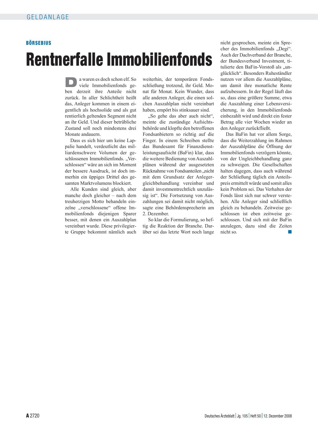 Vorschauseite 1: Börsebius: Rentnerfalle Immobilienfonds