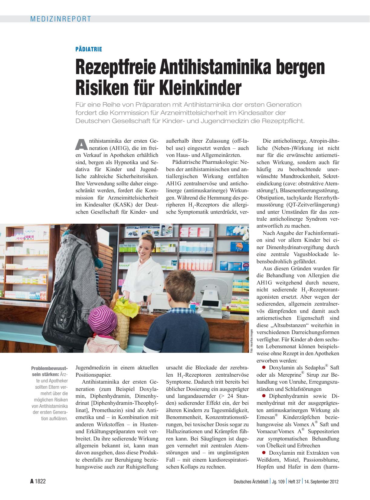 Vorschauseite 1: Pädiatrie: Rezeptfreie Antihistaminika bergen Risiken für Kleinkinder
