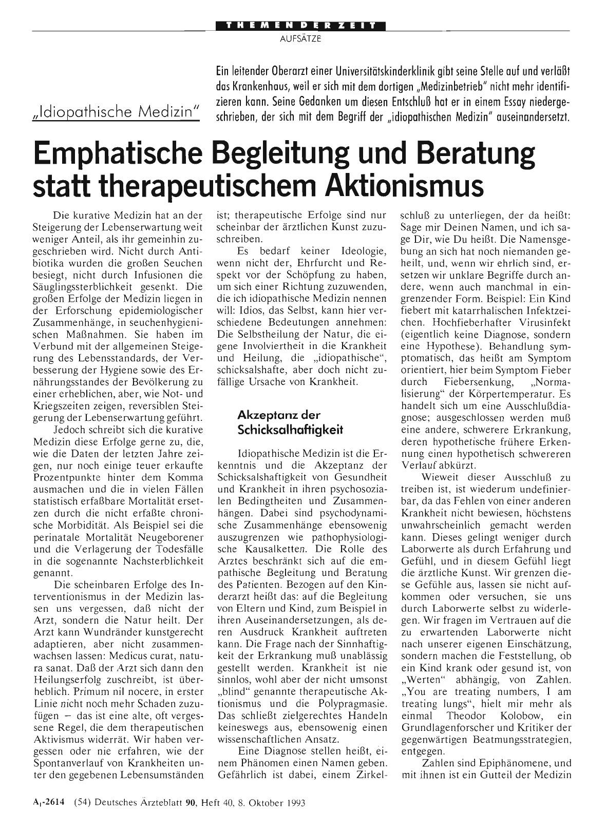 Vorschauseite 1: „Idiopathische Medizin“: Emphatische Begleitung und Beratung statt therapeutischem Aktionismus