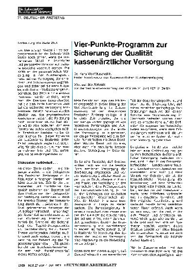 Vorschauseite 1: Vier-Punkte-Programm zur Sicherung der Qualität kassenärztlicher Versorgung
