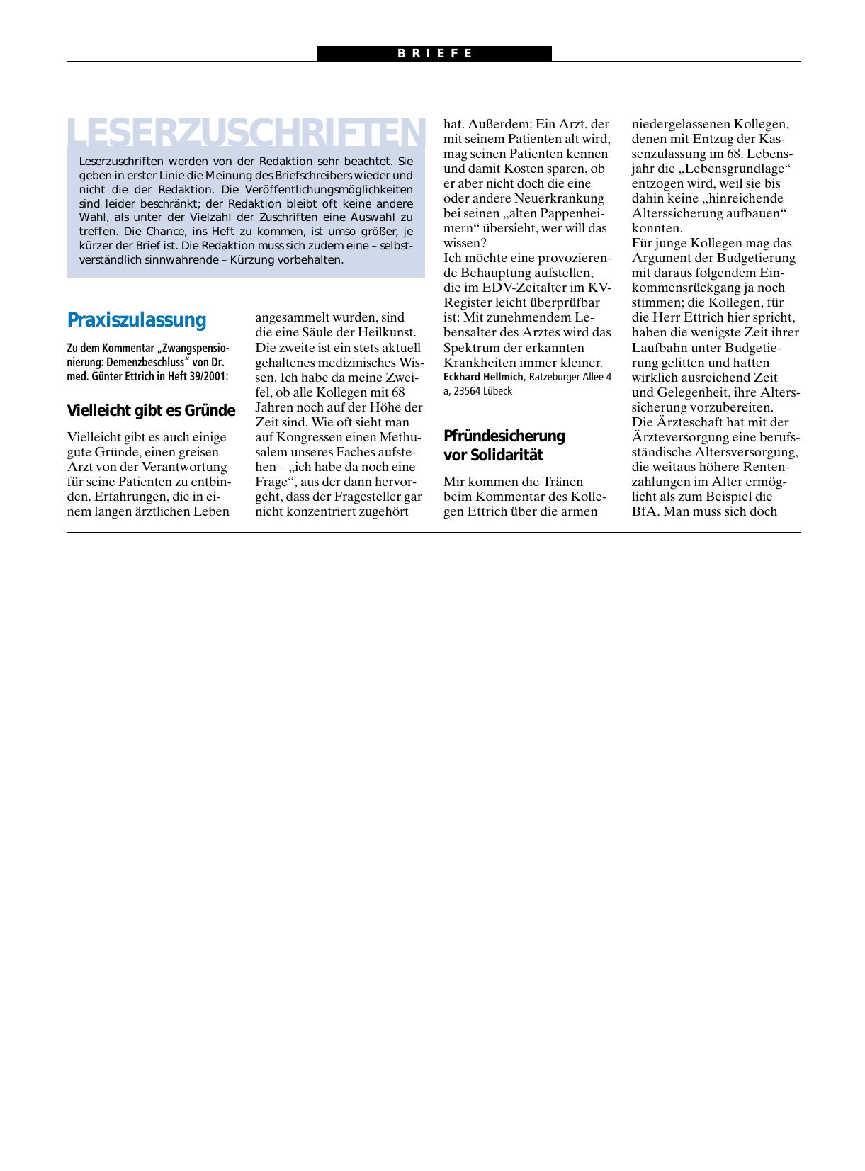 Vorschauseite 1: Praxiszulassung: Pfründesicherung vor Solidarität