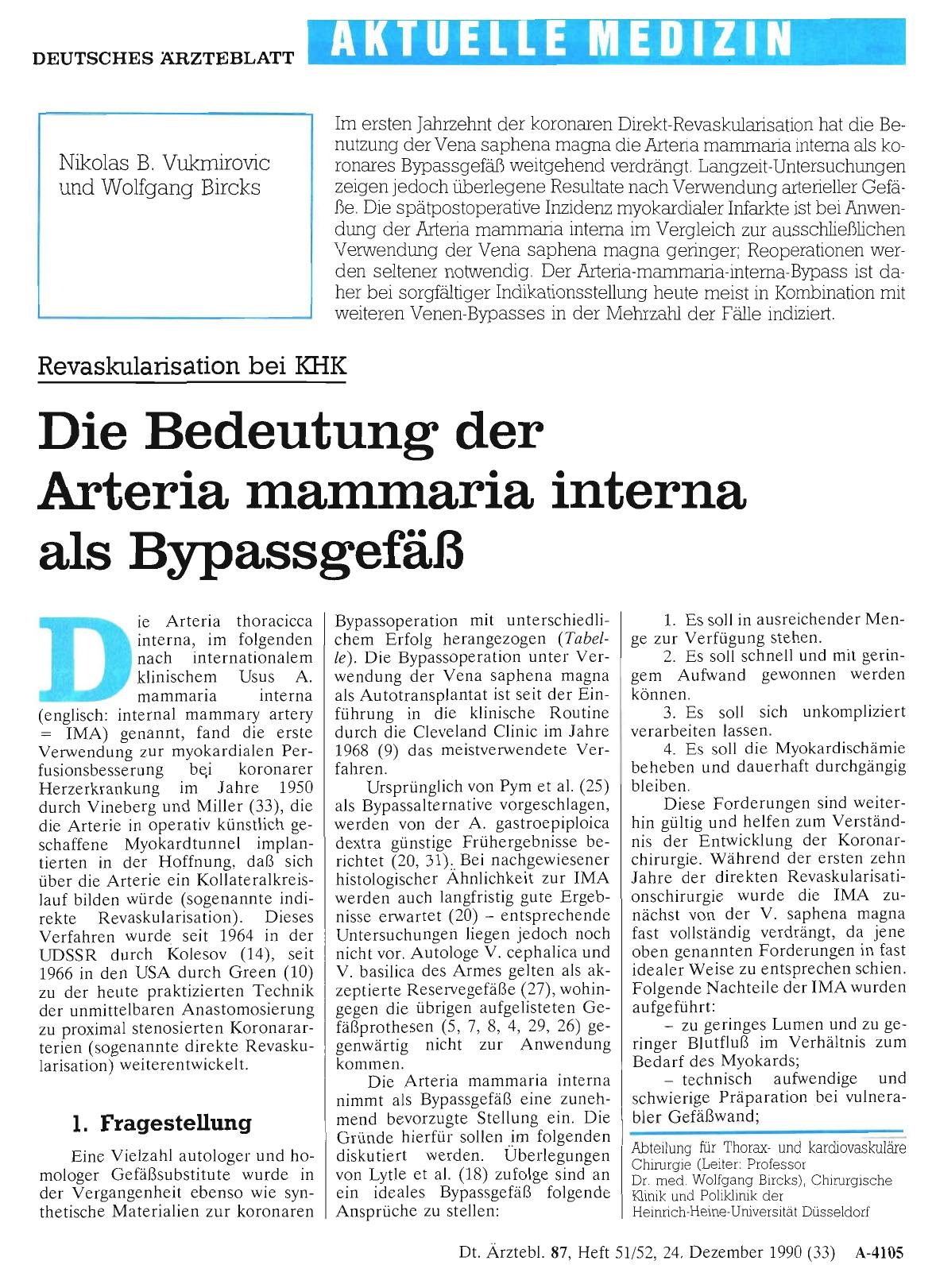 Vorschauseite 1: Revaskularisation bei KHK: Die Bedeutung der Arteria mammaria interna als Bypassgefäß