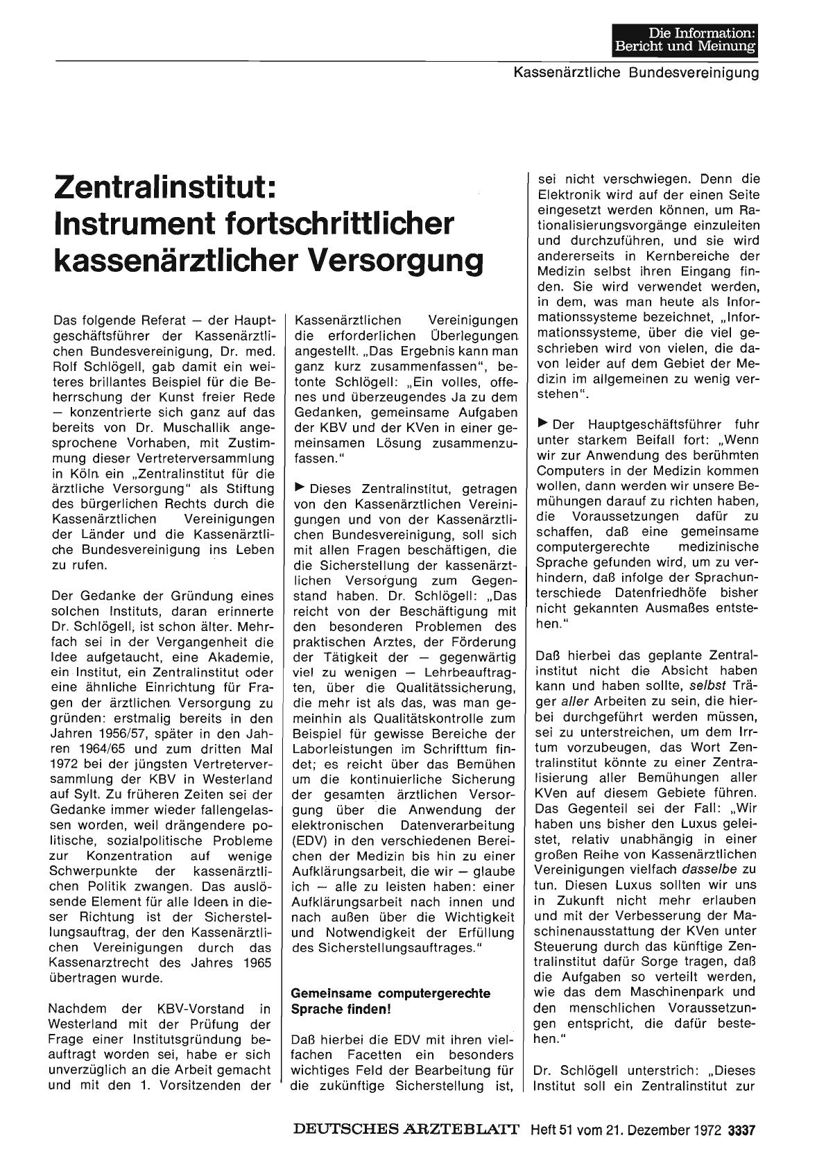 Vorschauseite 1: Zentralinstitut: Instrument fortschrittlicher kassenärztlicher Versorgung