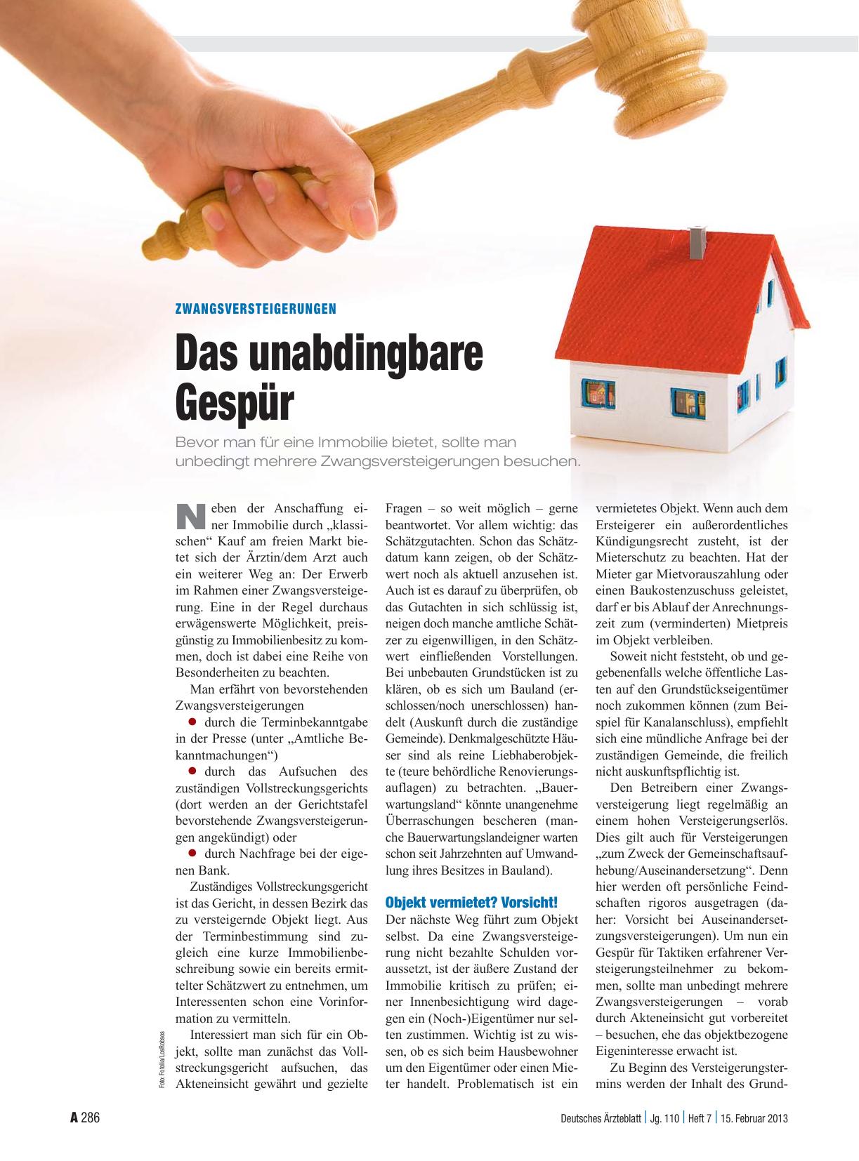 Vorschauseite 1: Zwangsversteigerungen: Das unabdingbare Gespür