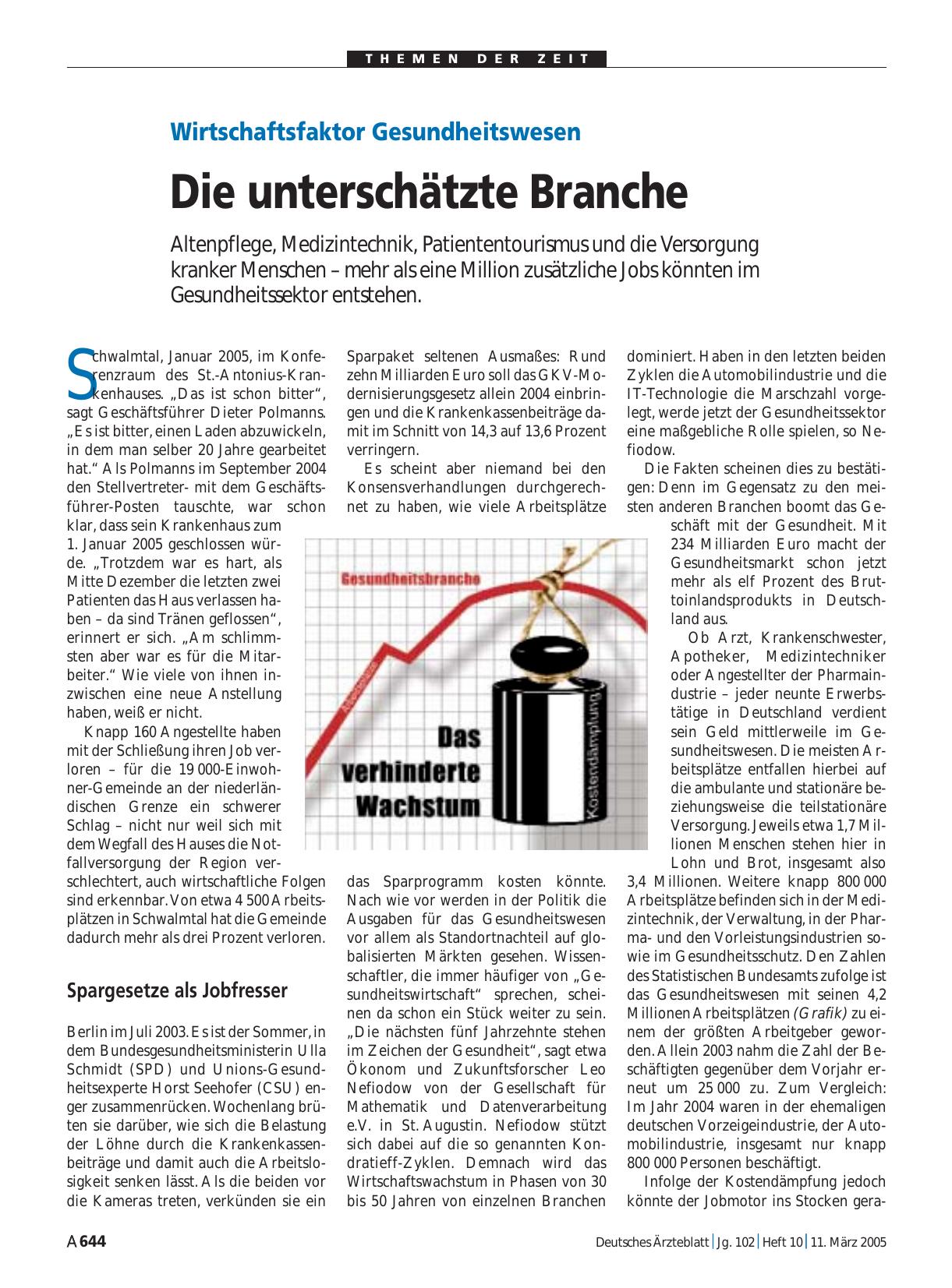 Vorschauseite 1: Wirtschaftsfaktor Gesundheitswesen: Die unterschätzte Branche