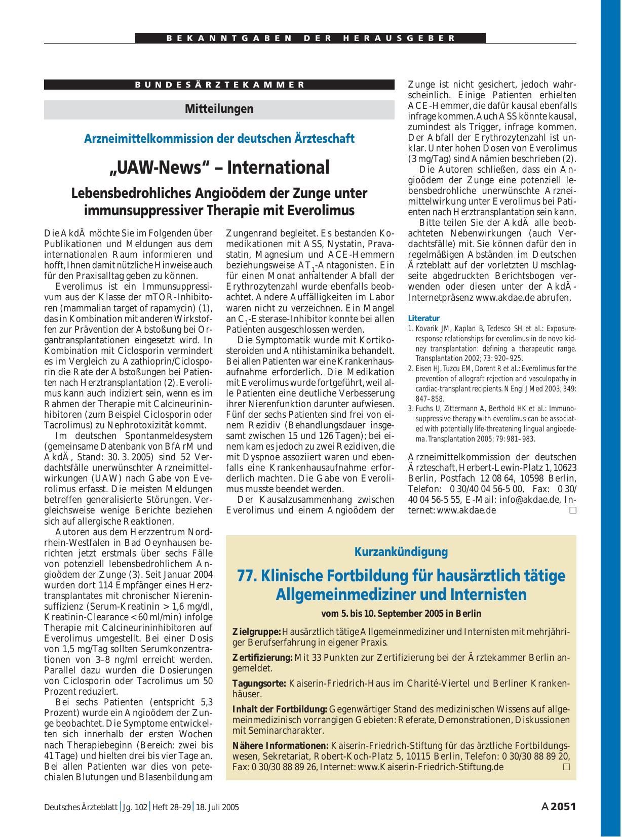 Vorschauseite 1: Mitteilungen: „UAW-News“ – International