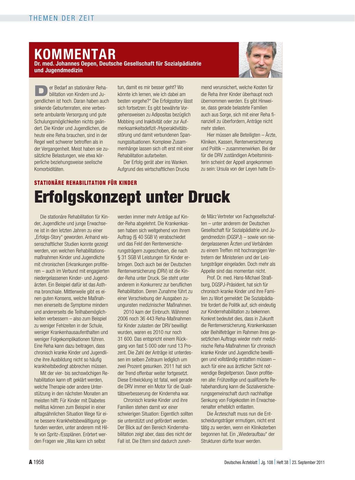 Vorschauseite 1: Stationäre Rehabilitation für Kinder: Erfolgskonzept unter Druck
