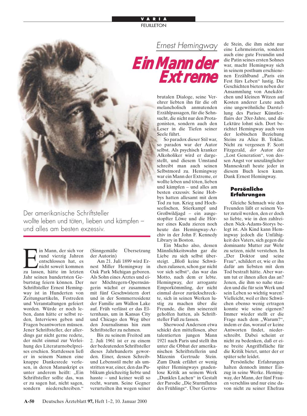 Vorschauseite 1: Ernest Hemingway: Ein Mann der Extreme