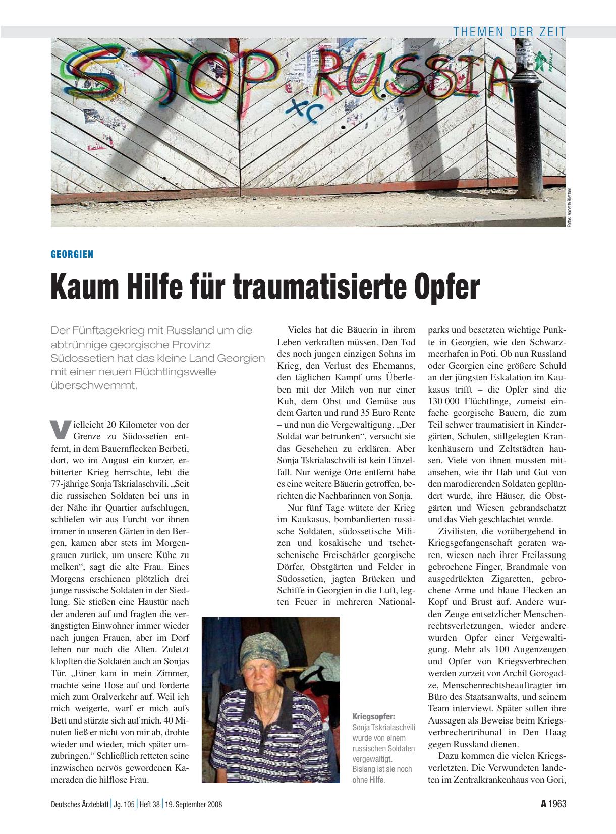 Vorschauseite 1: Georgien: Kaum Hilfe für traumatisierte Opfer